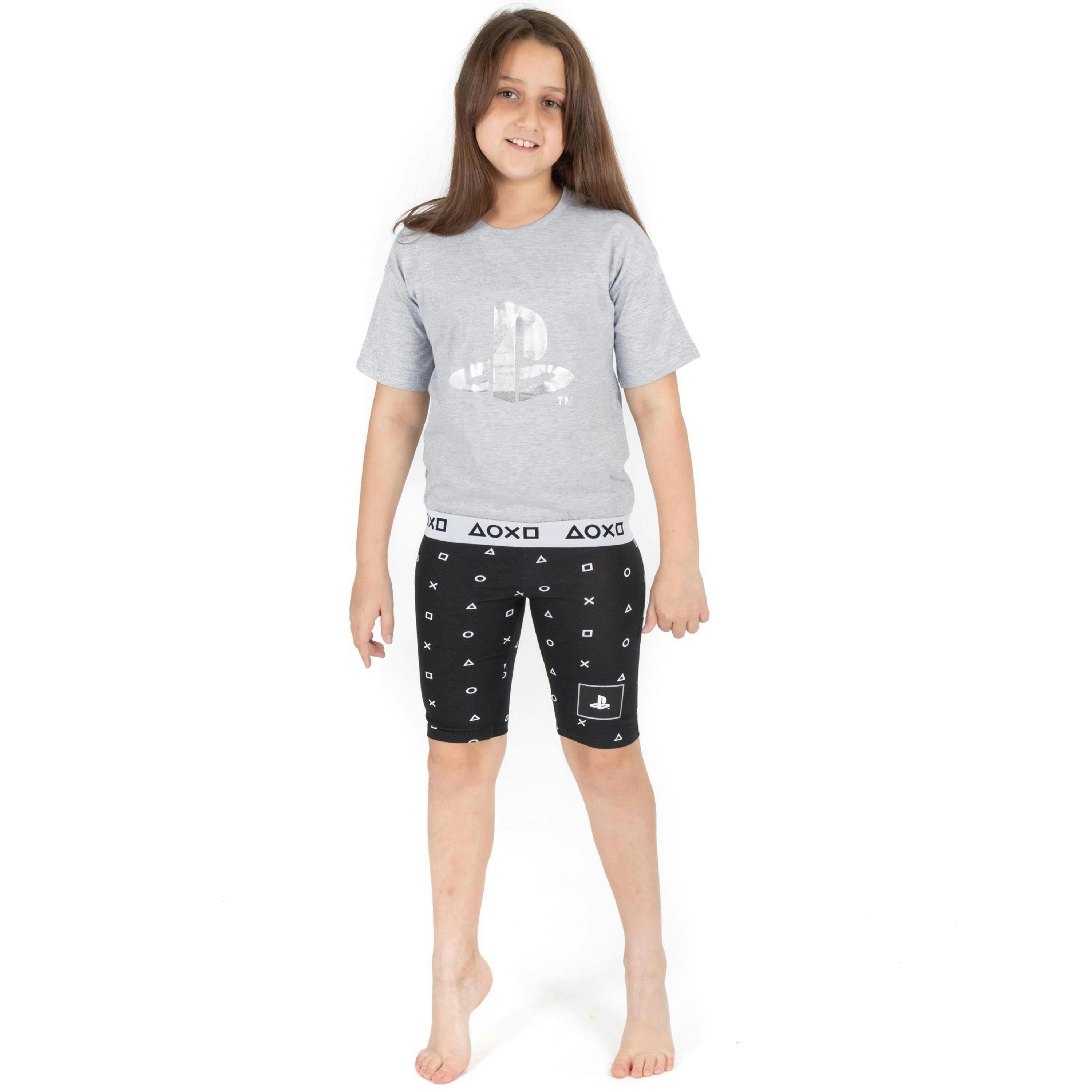 PlayStation Girls Grey White Logo Controller Symbols Short Sleeve Short Leg Pyjama Set by Vanilla Underground , view 1 of 6