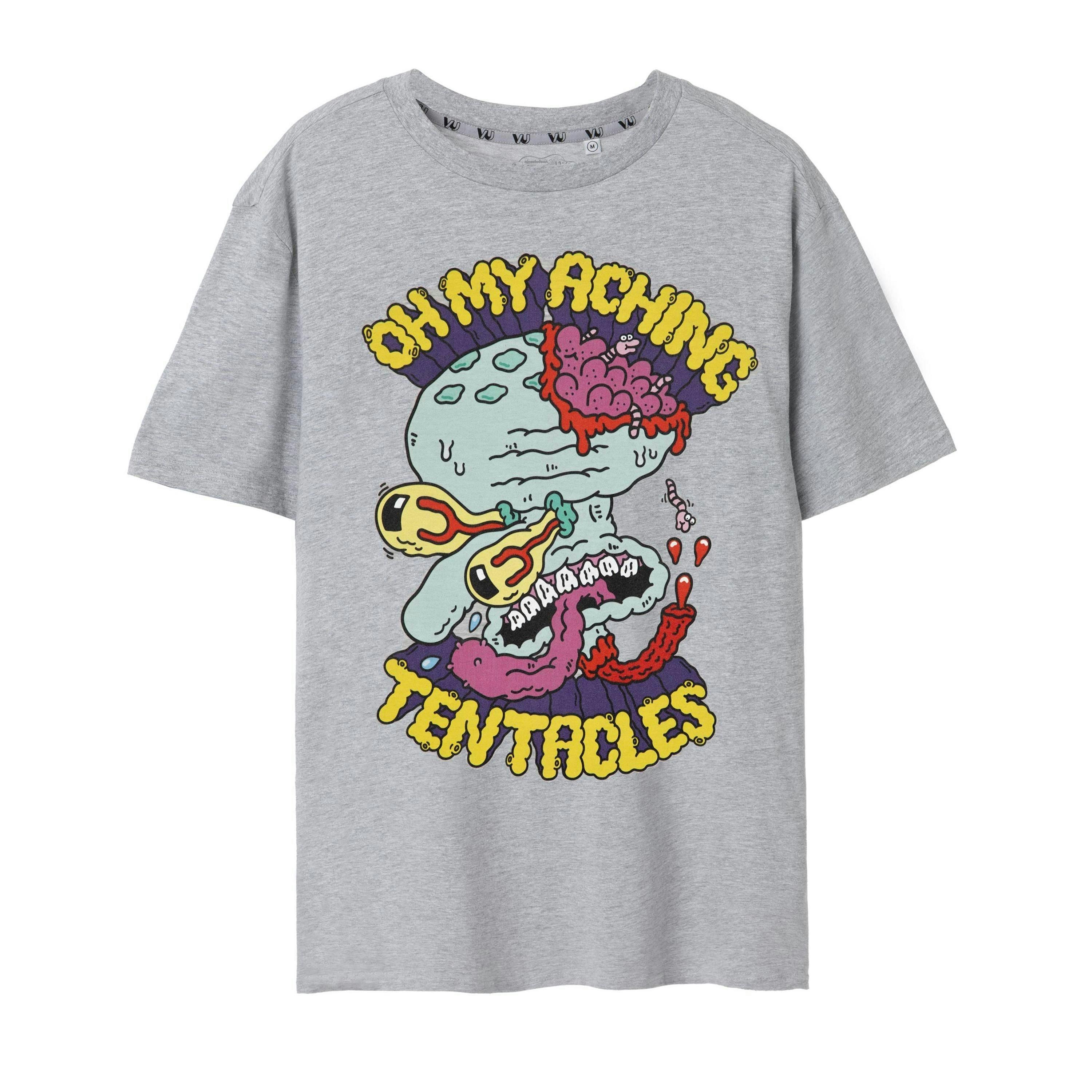 SpongeBob SquarePants Mens Grey Krusty Pants Squidward Aching Tenticles Short Sleeved T-Shirt by Vanilla Underground , view 1 of 6