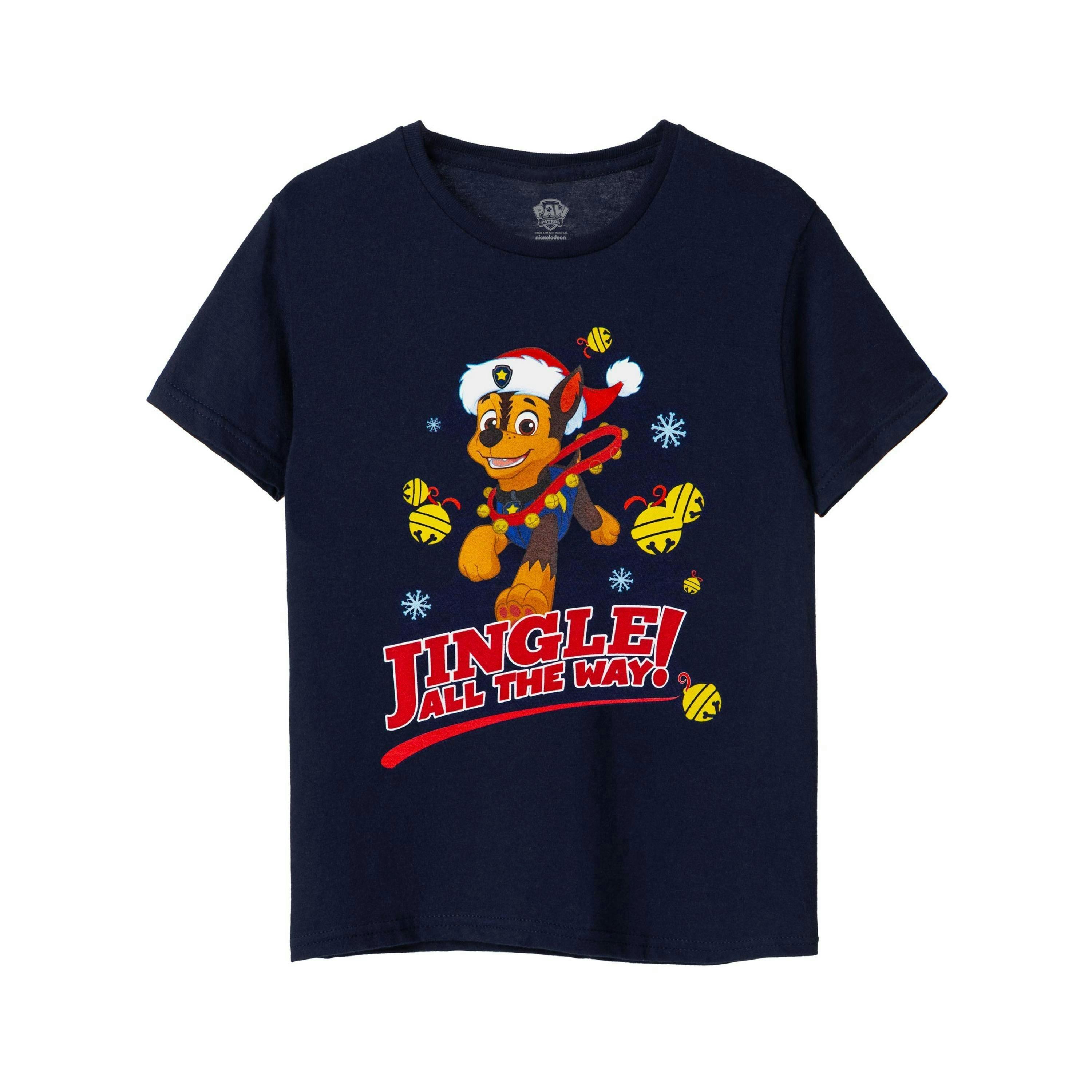 Paw Patrol Boys Blue Chase Jingle All the Way Short Sleeved T-Shirt by Vanilla Underground , view 1 of 6