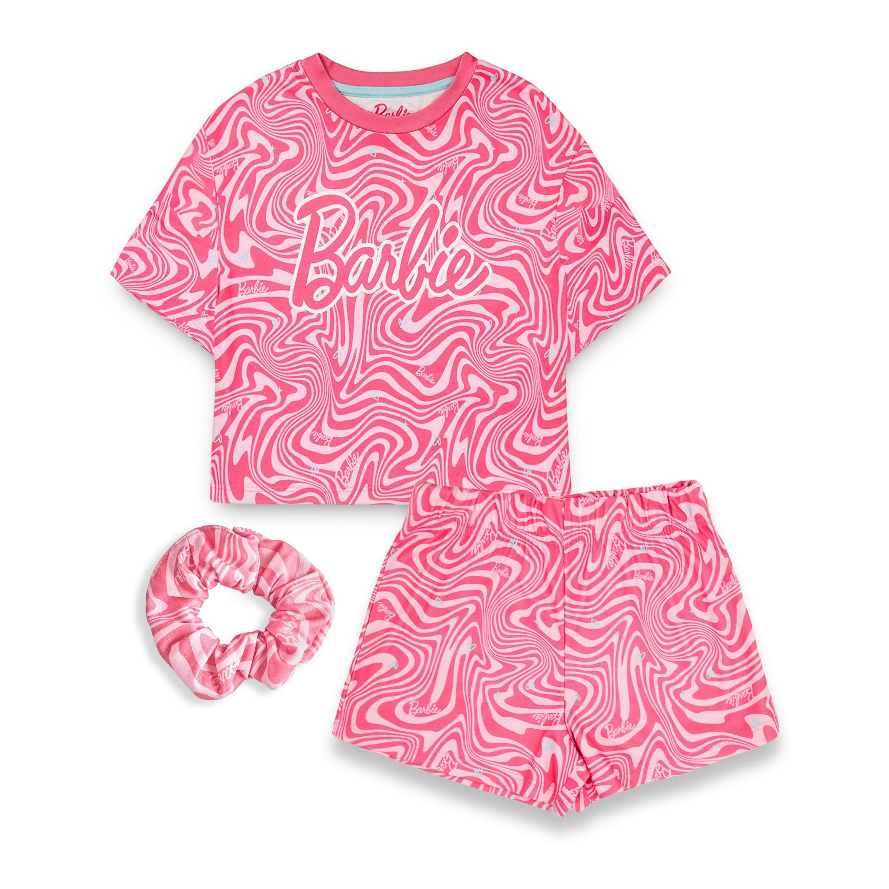 Barbie Girls Pink All Over Pattern Short Sleeve Short Leg Pyjama Set by Vanilla Underground , view 1 of 6
