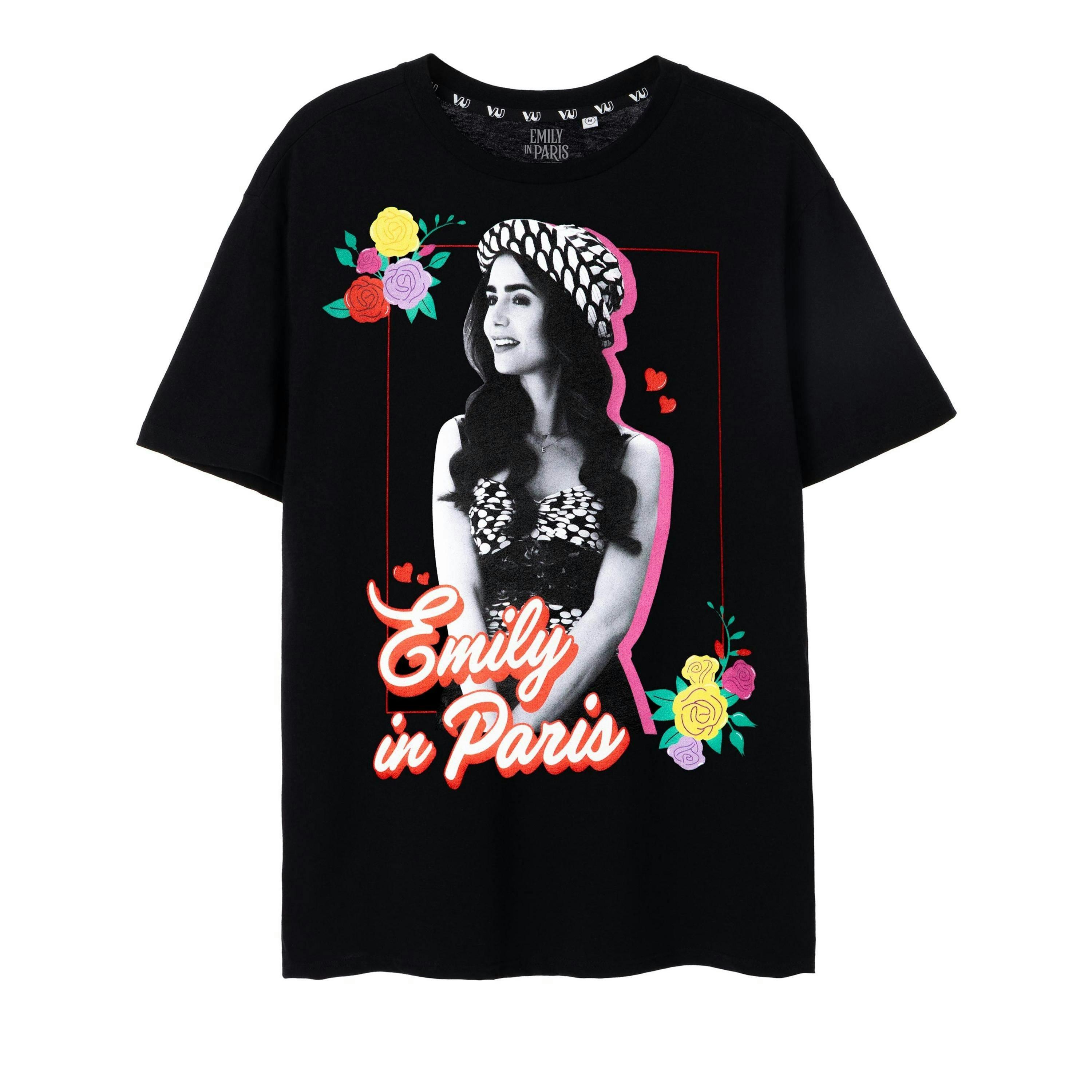 Emily In Paris Womens Black Floral Short Sleeved T-Shirt by Vanilla Underground , view 1 of 6