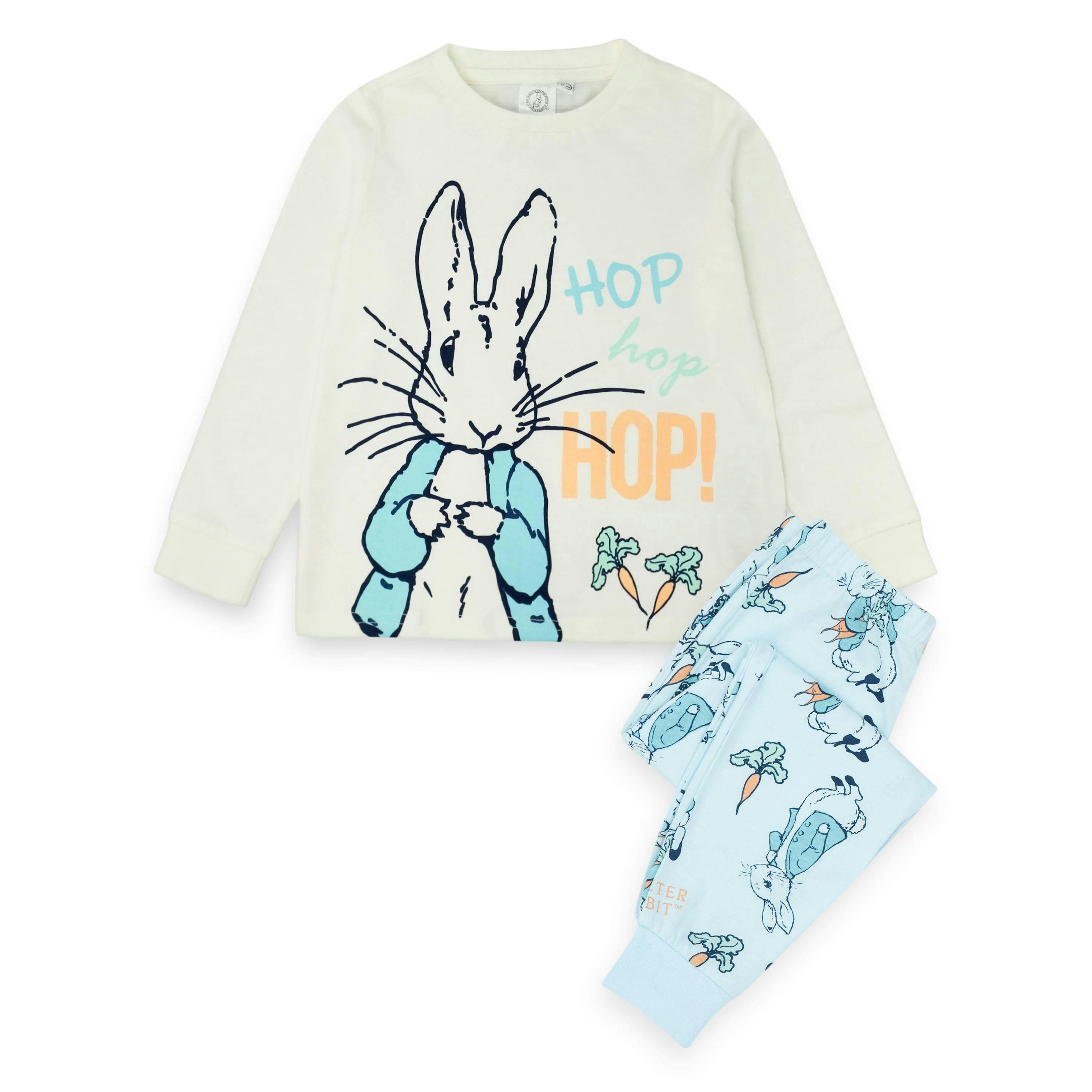 Peter Rabbit Boys Blue Front Print Top, All Over Print Bottom Long Sleeve Long Leg Pyjama Set by Vanilla Underground , view 1 of 6