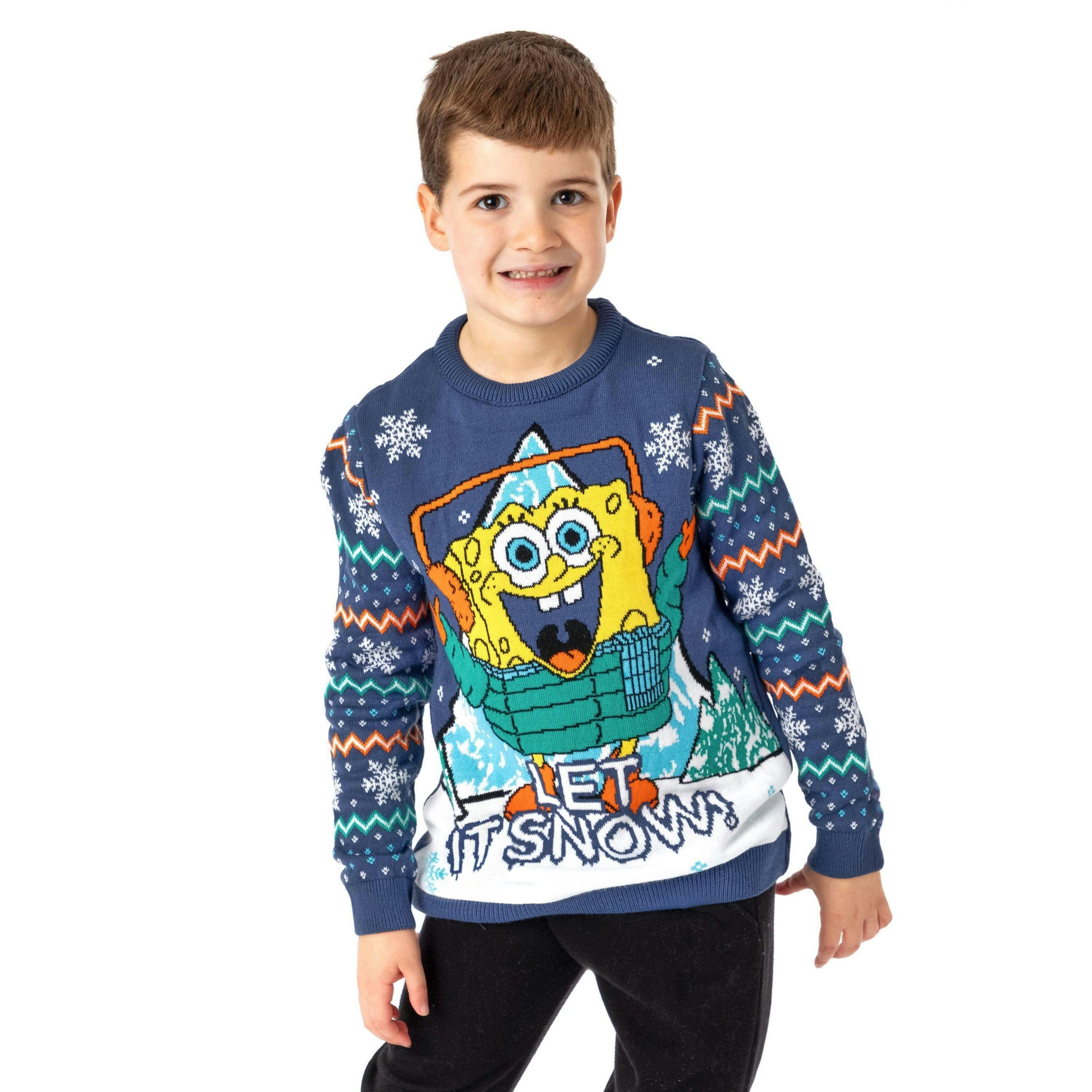 SpongeBob SquarePants Unisex Kids Blue Let It Snow Sweatshirt by Vanilla Underground , view 1 of 6