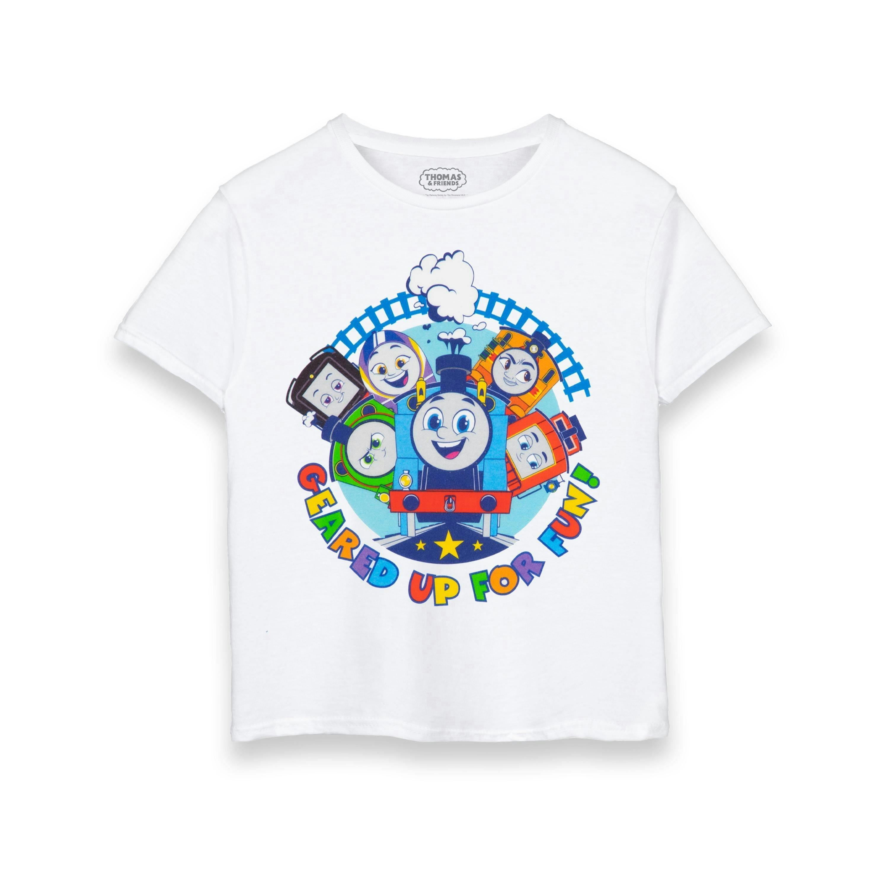 Thomas and Friends Boys White Geared up for Fun Short Sleeved T-Shirt by Vanilla Underground , view 1 of 4