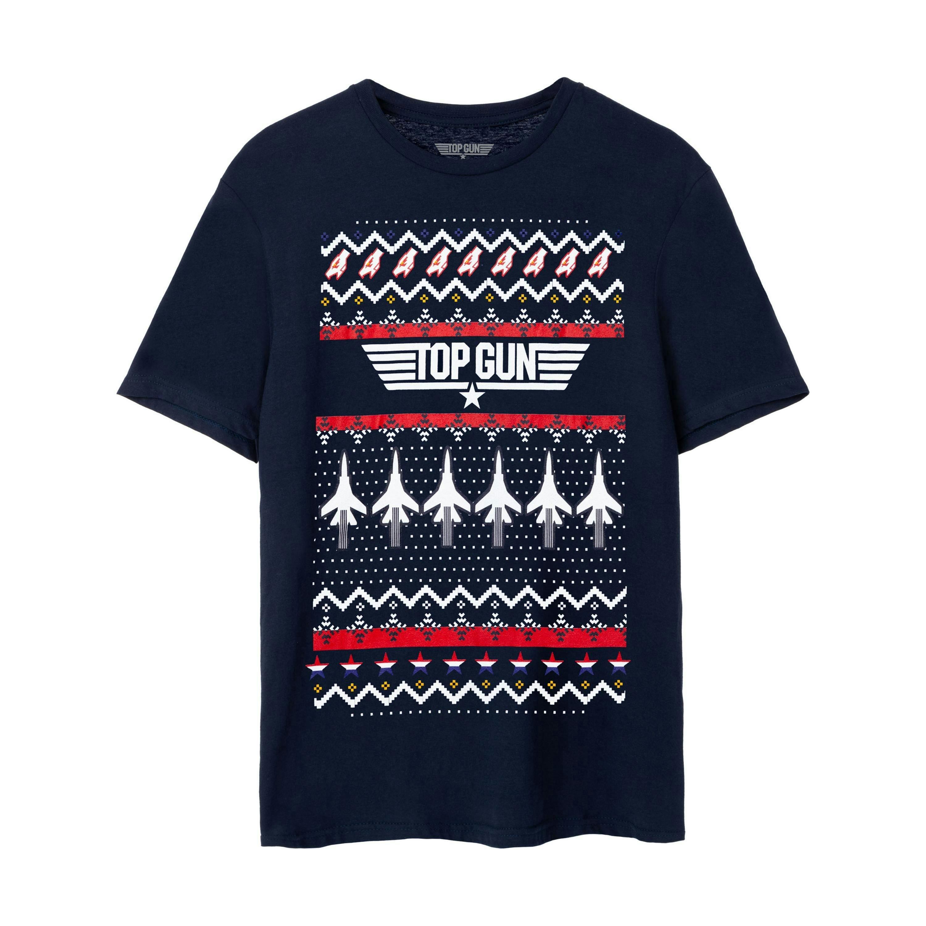 Top Gun Mens Blue Christmas Fairisle Short Sleeved T-Shirt by Vanilla Underground , view 1 of 6