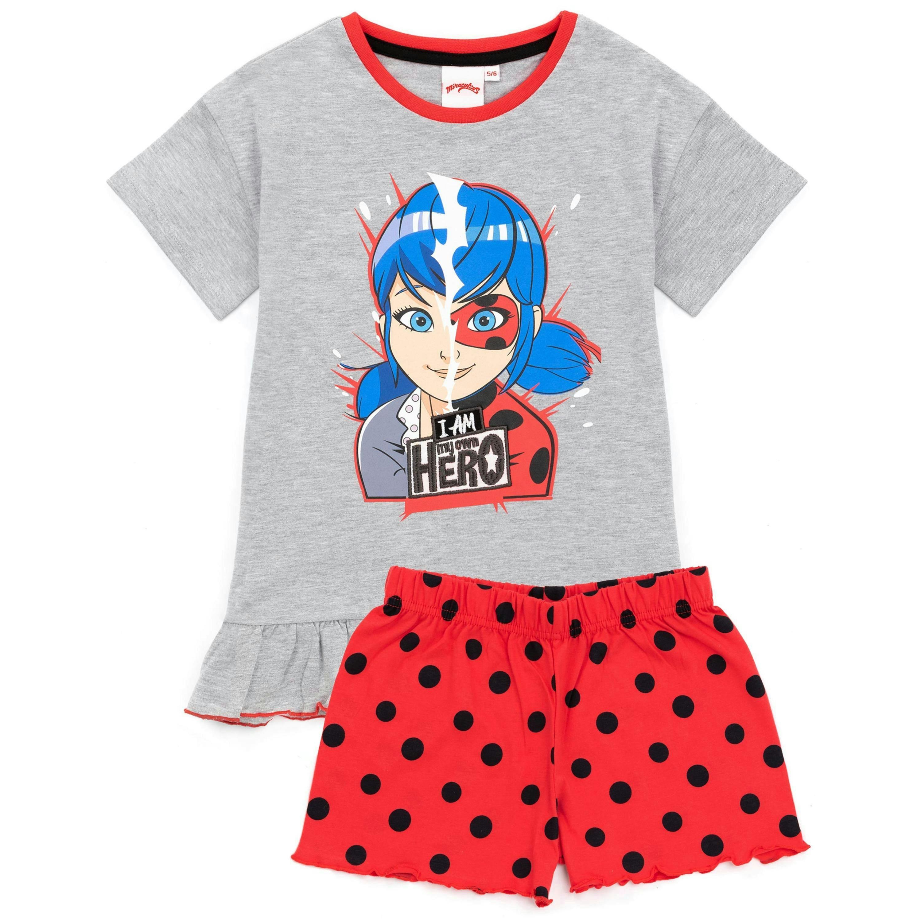 Miraculous Girls Grey Ladybug Placement Print & Polka Dot Short Sleeve Short Leg Pyjama Set by Vanilla Underground , view 1 of 1