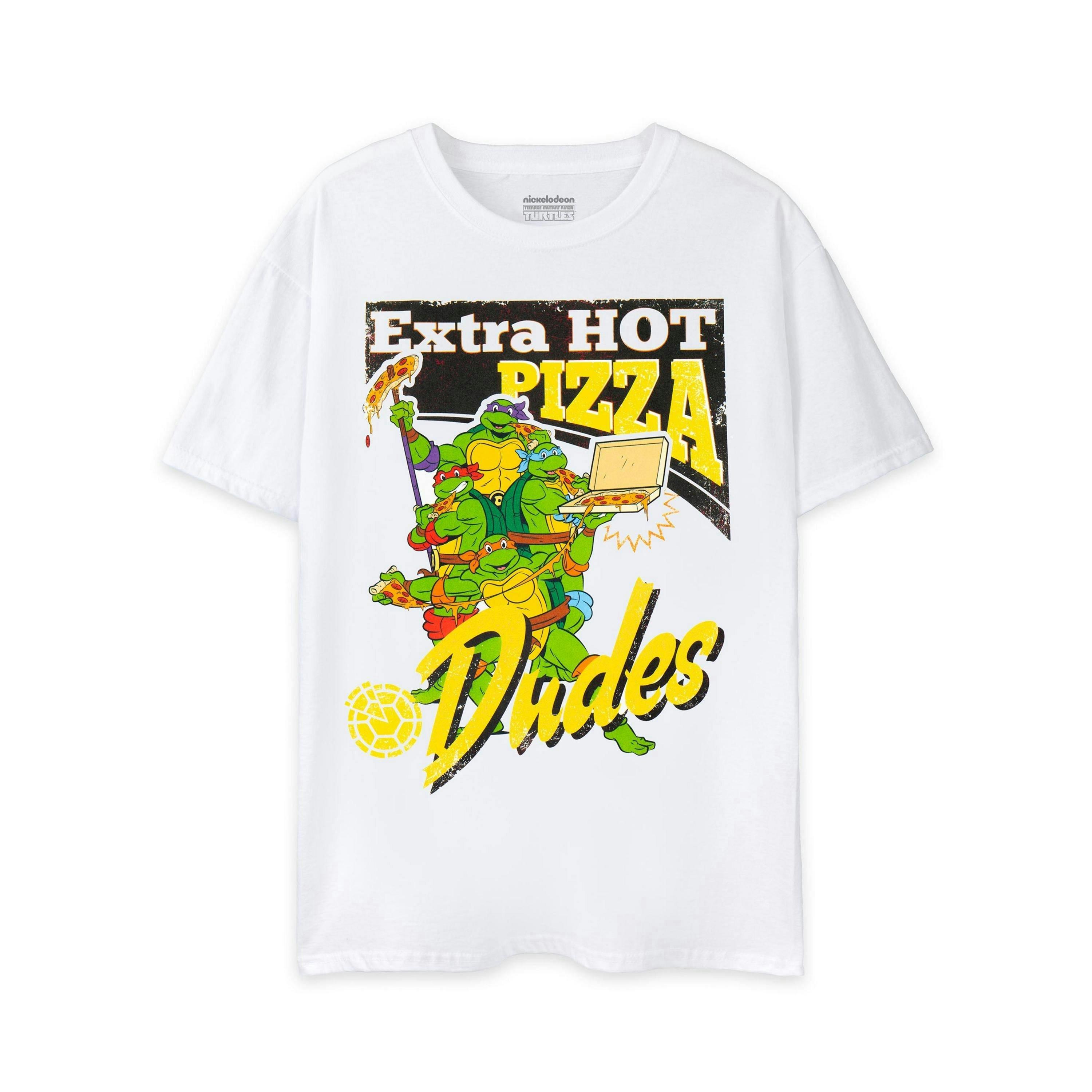 Teenage Mutant Ninja Turtles Mens White Pizza Dudes Short Sleeved T-Shirt by Vanilla Underground , view 1 of 6