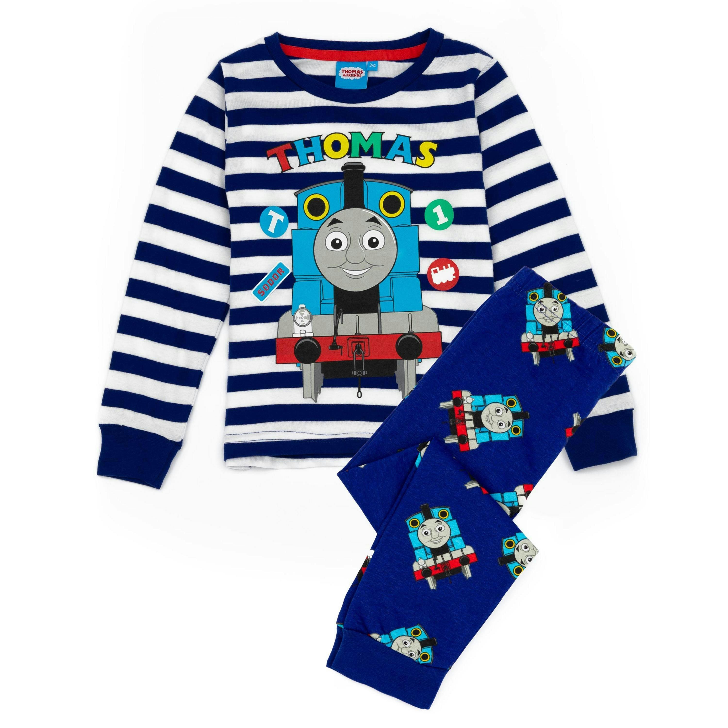 Thomas and Friends Boys Blue Thomas All-Over Print Short Sleeve Long Leg Pyjama Set by Vanilla Underground , view 1 of 2