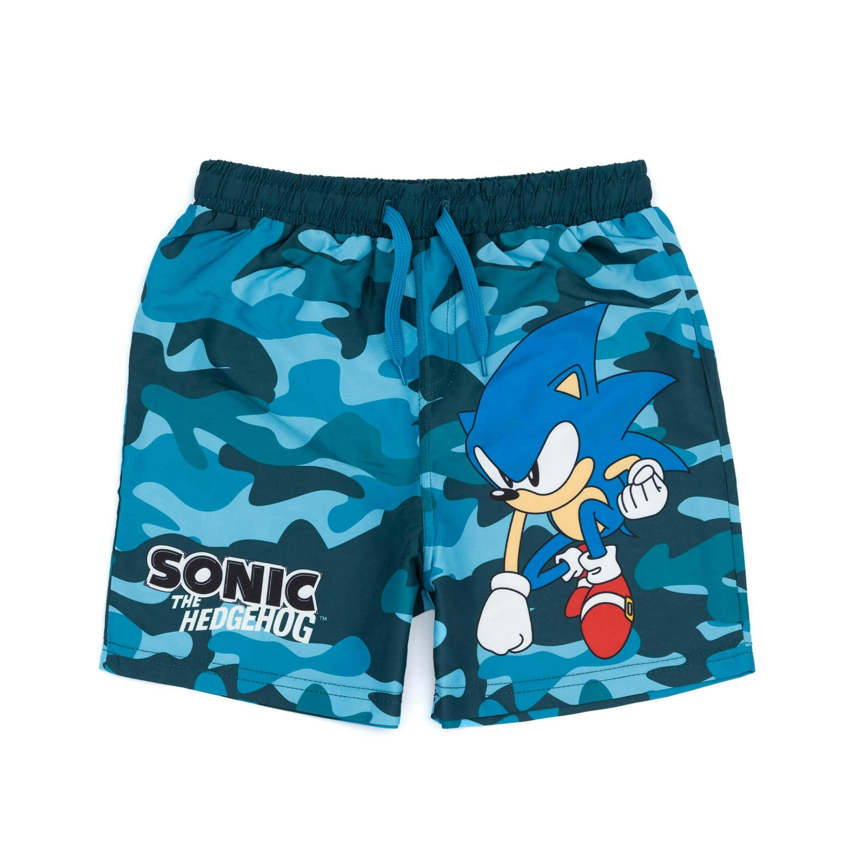 Sonic the Hedgehog Boys Blue Camo Drawstring Swim Shorts by Vanilla Underground , view 1 of 6