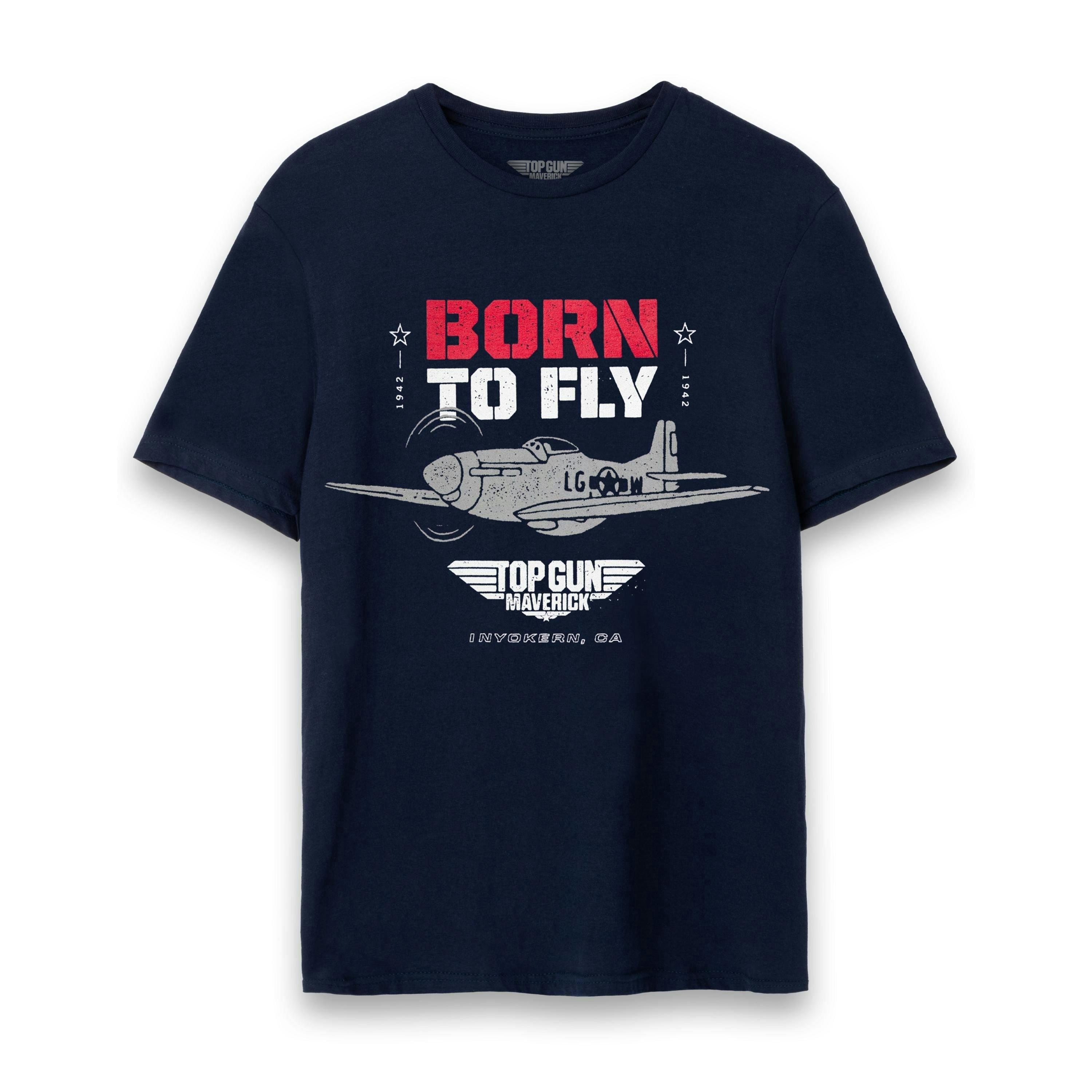 Top Gun Mens Blue Born To Fly Graphic Print Short Sleeved T-Shirt by Vanilla Underground , view 1 of 6