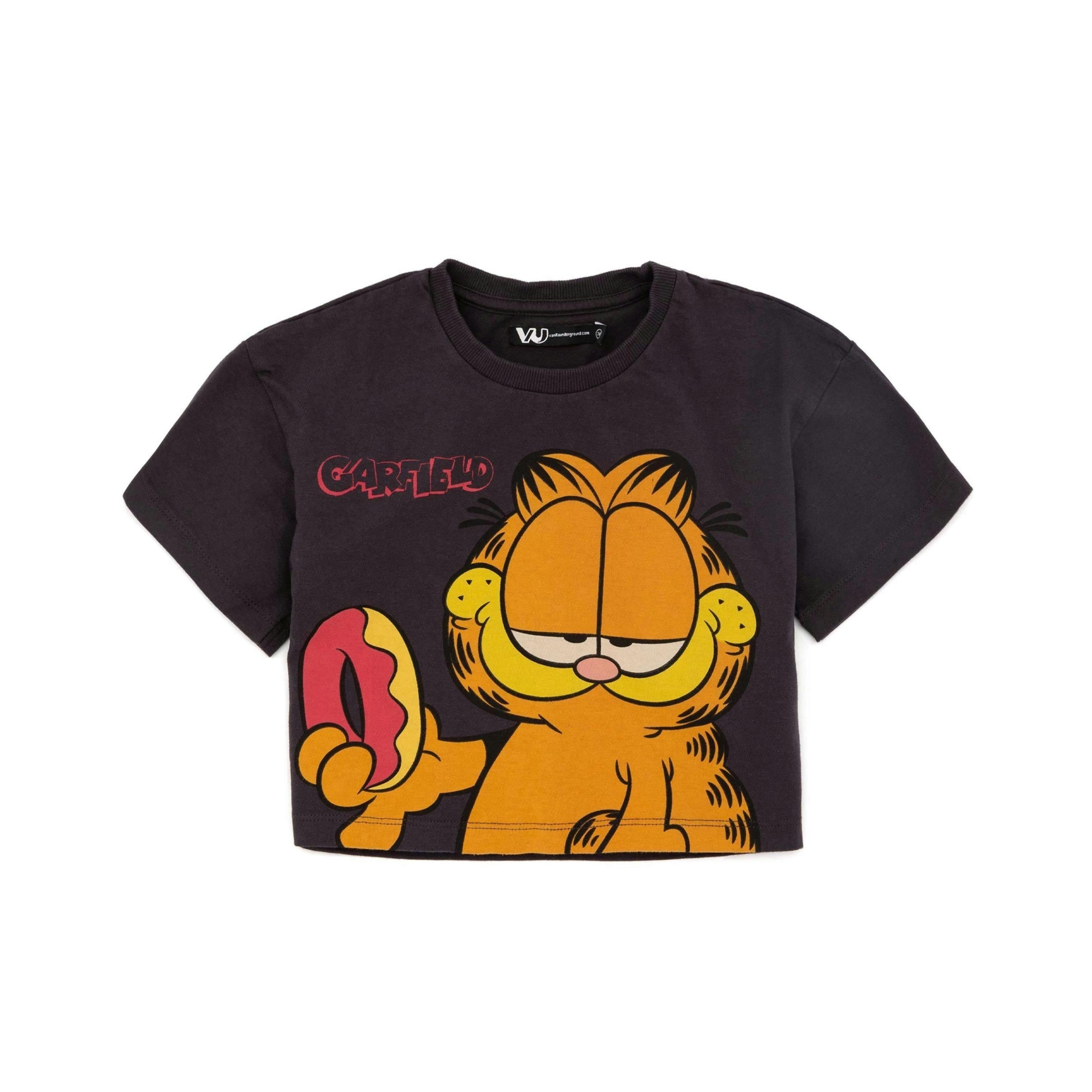 Garfield Girls Grey Character Cropped Short Sleeved T-Shirt by Vanilla Underground , view 1 of 5