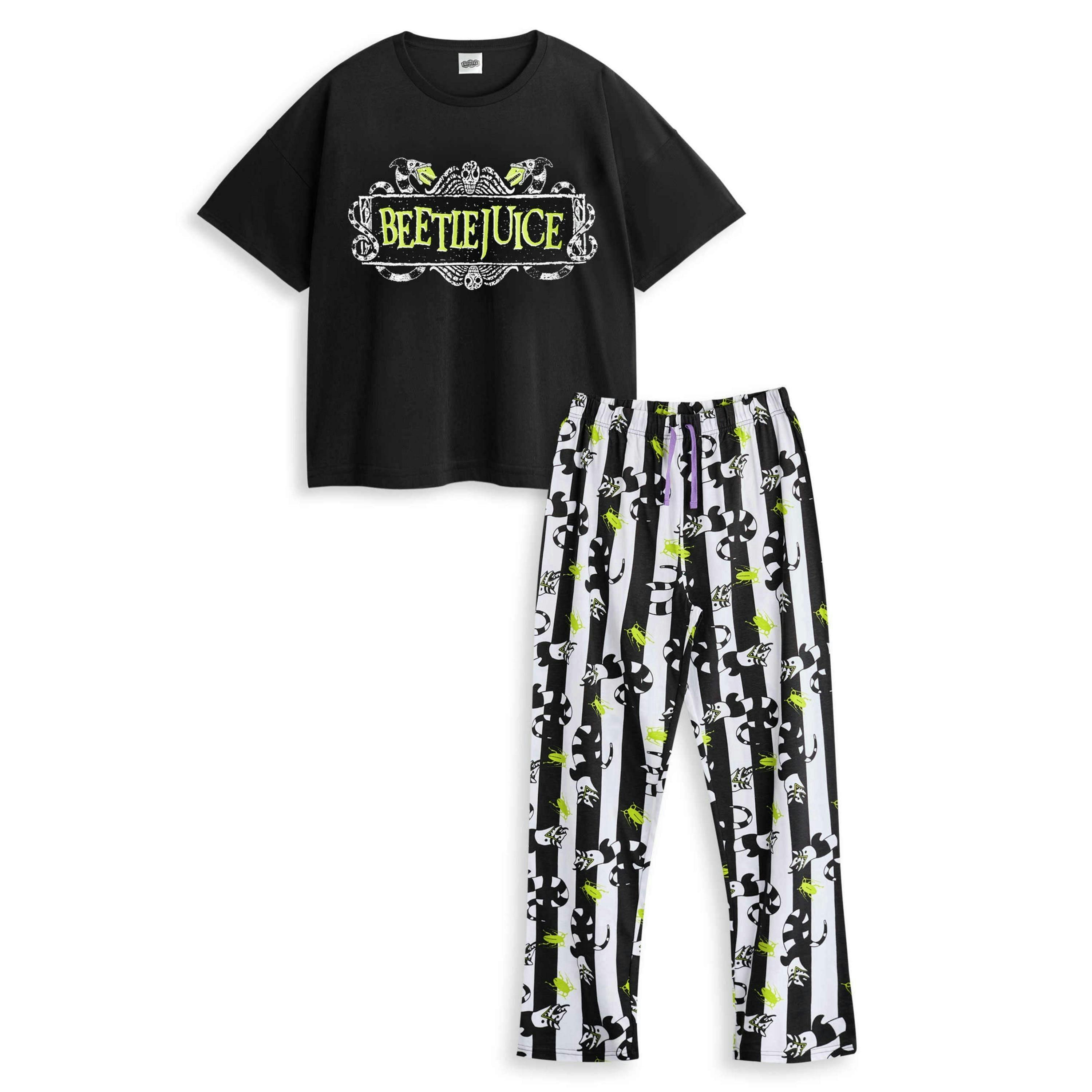Beetlejuice Womens Multicoloured Logo Short Sleeve Long Leg Pyjama Set by Vanilla Underground , view 1 of 6