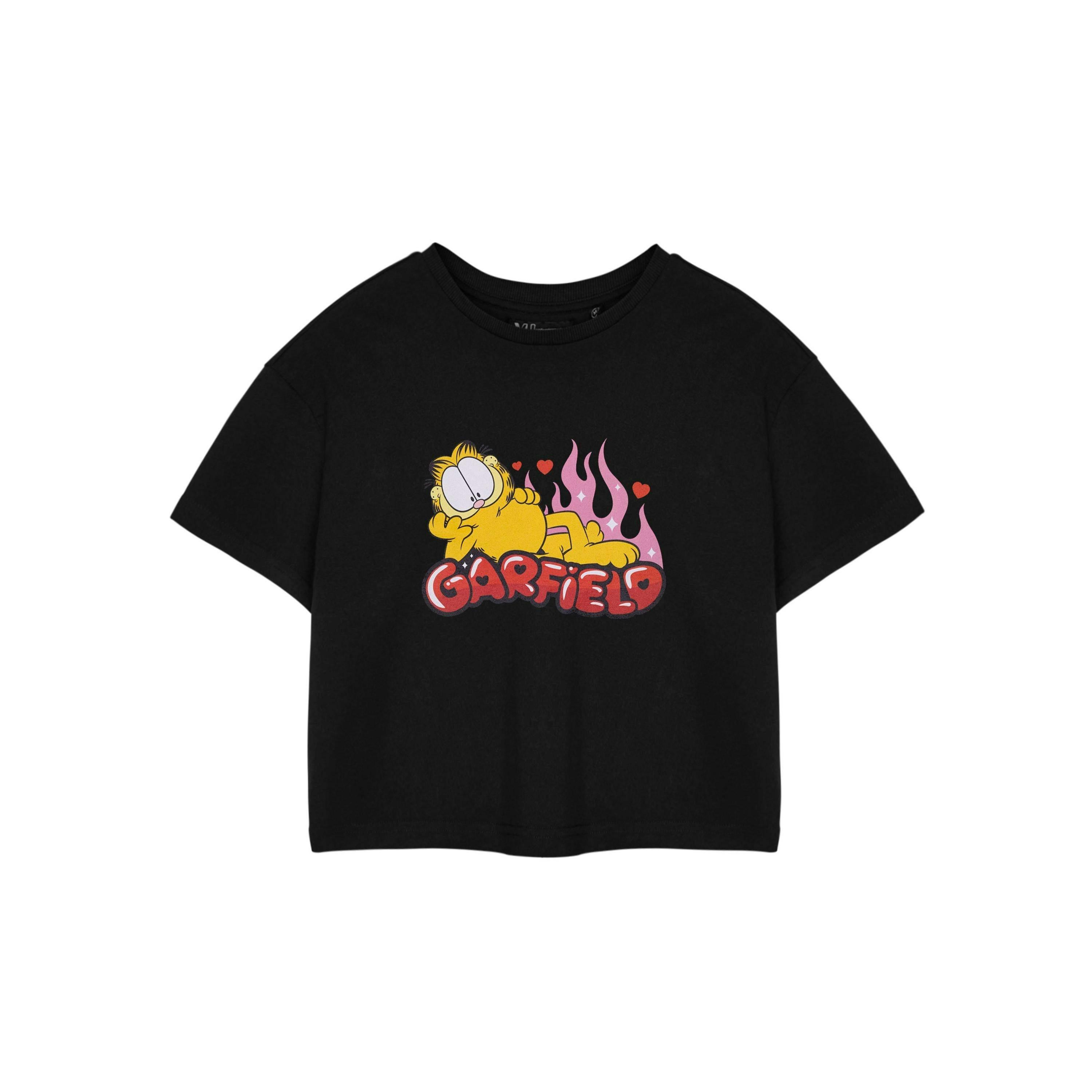 Garfield Womens Black Flames Cropped Short Sleeved T-Shirt by Vanilla Underground , view 1 of 3