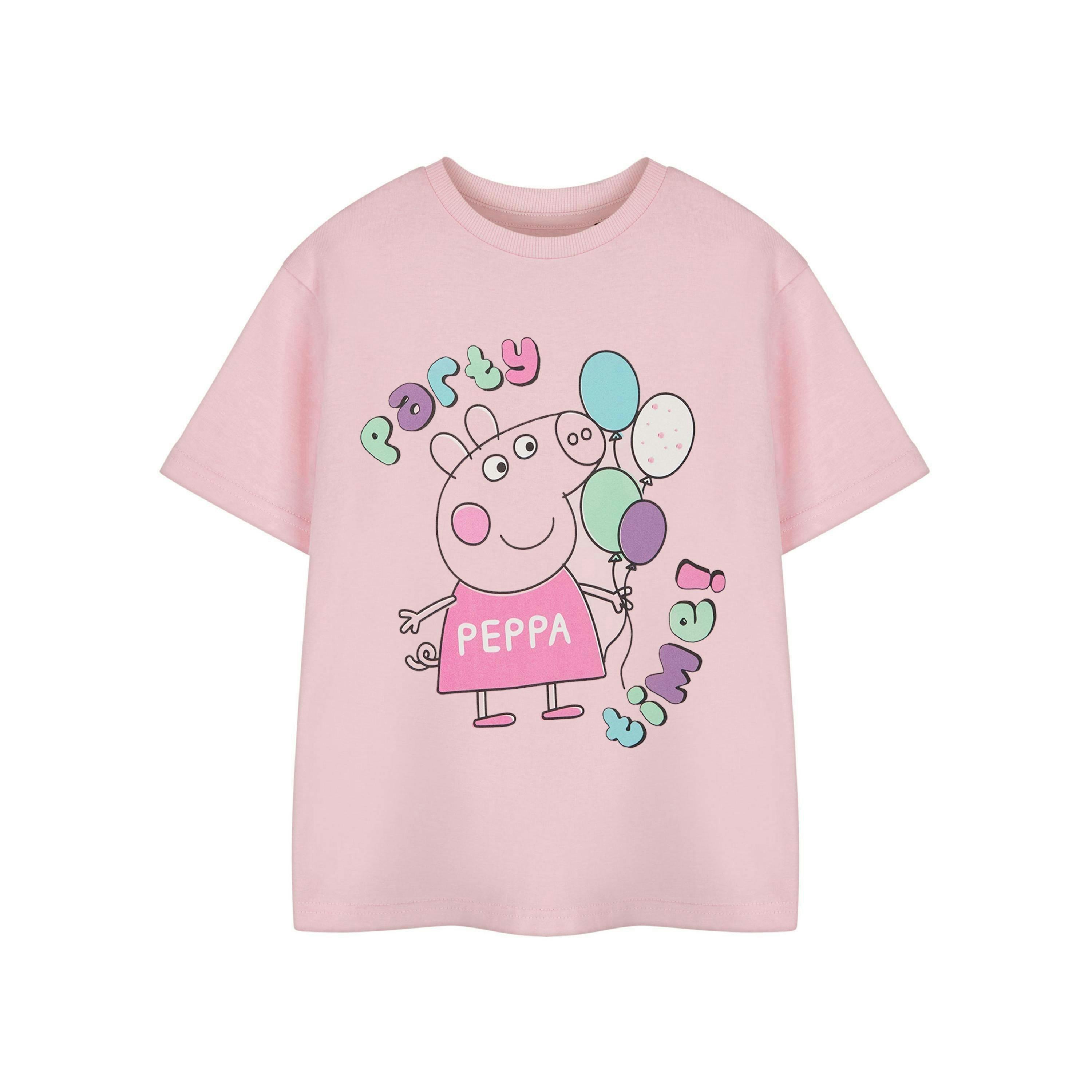 Peppa Pig Girls Pink Party Time Short Sleeved T-Shirt by Vanilla Underground , view 1 of 3