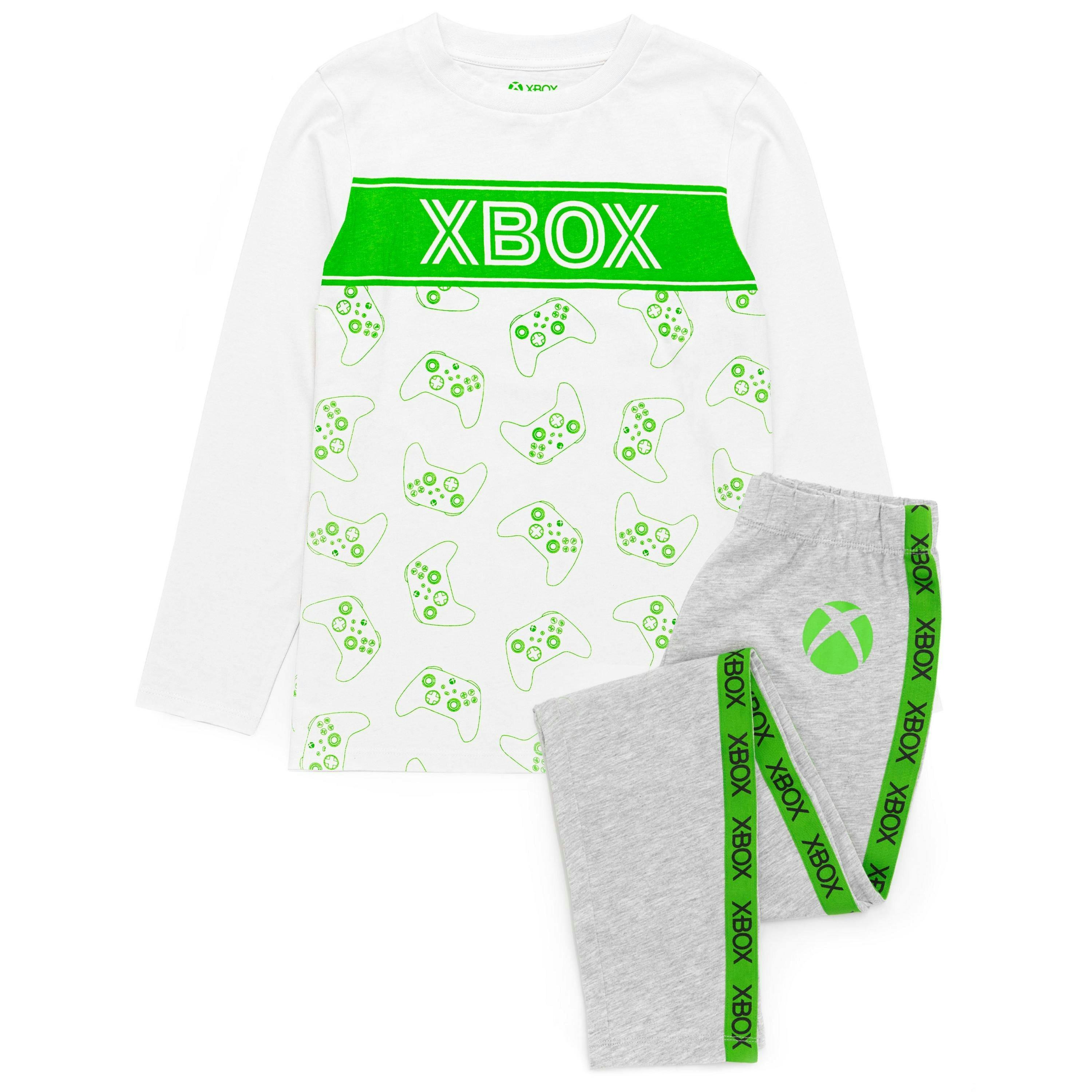 Xbox Unisex Kids White Game Controller All-Over Print & Logo Print Long Sleeve Long Leg Pyjama Set by Vanilla Underground , view 1 of 6