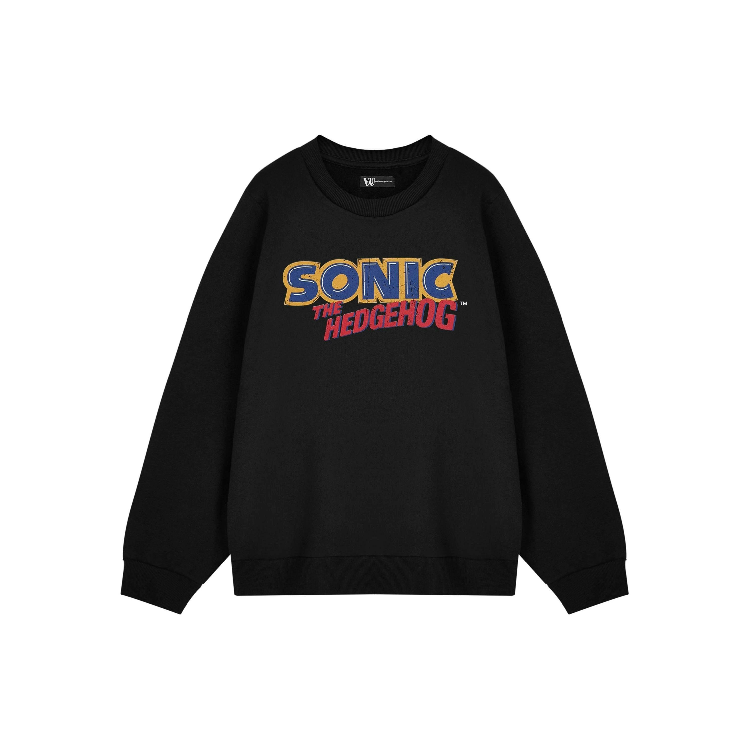 Sonic the Hedgehog Mens Black Distressed Logo Sweatshirt by Vanilla Underground , view 1 of 6