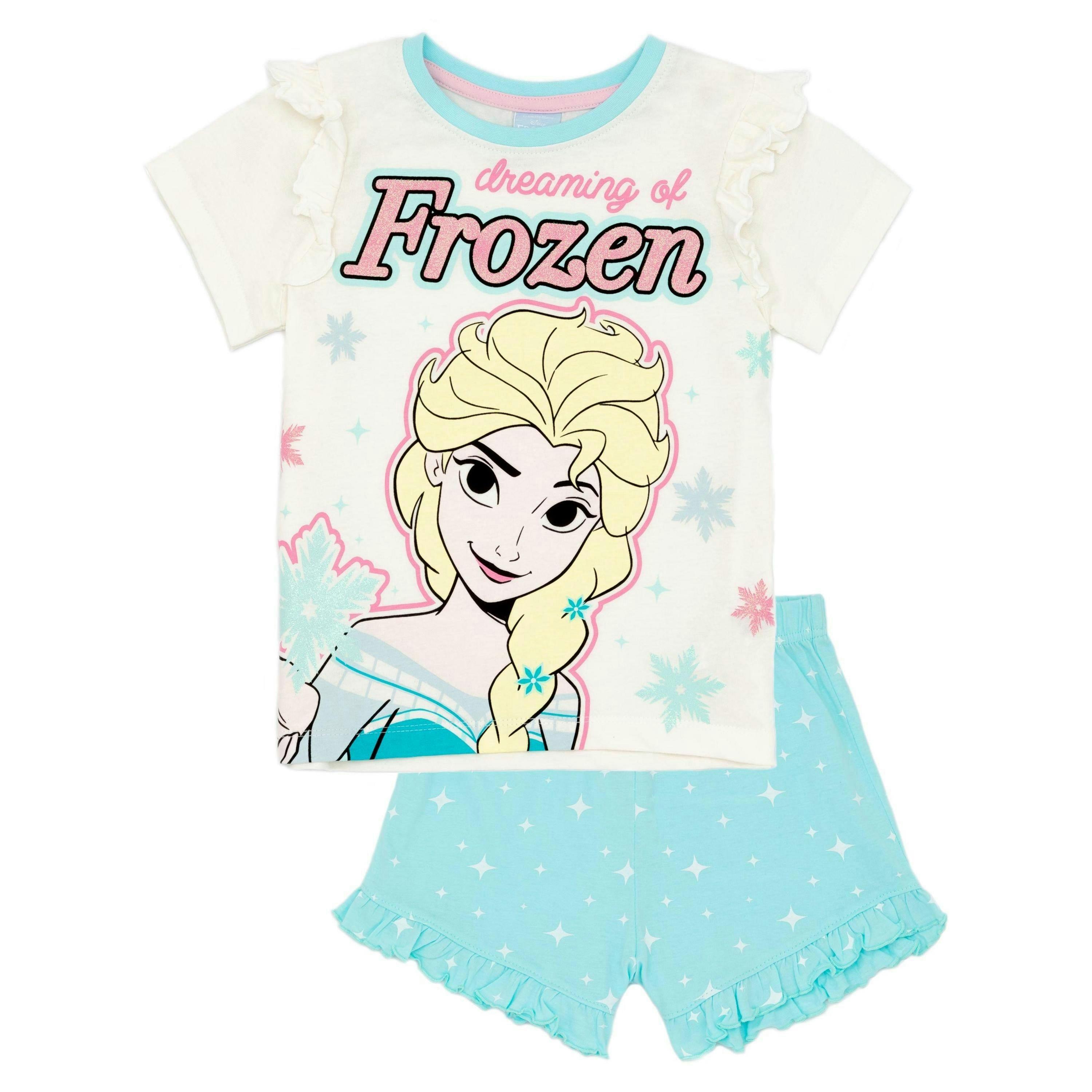 Disney Frozen Girls Multicoloured Top Front Frozen Print Short Sleeve Short Leg Pyjama Set by Vanilla Underground , view 1 of 5