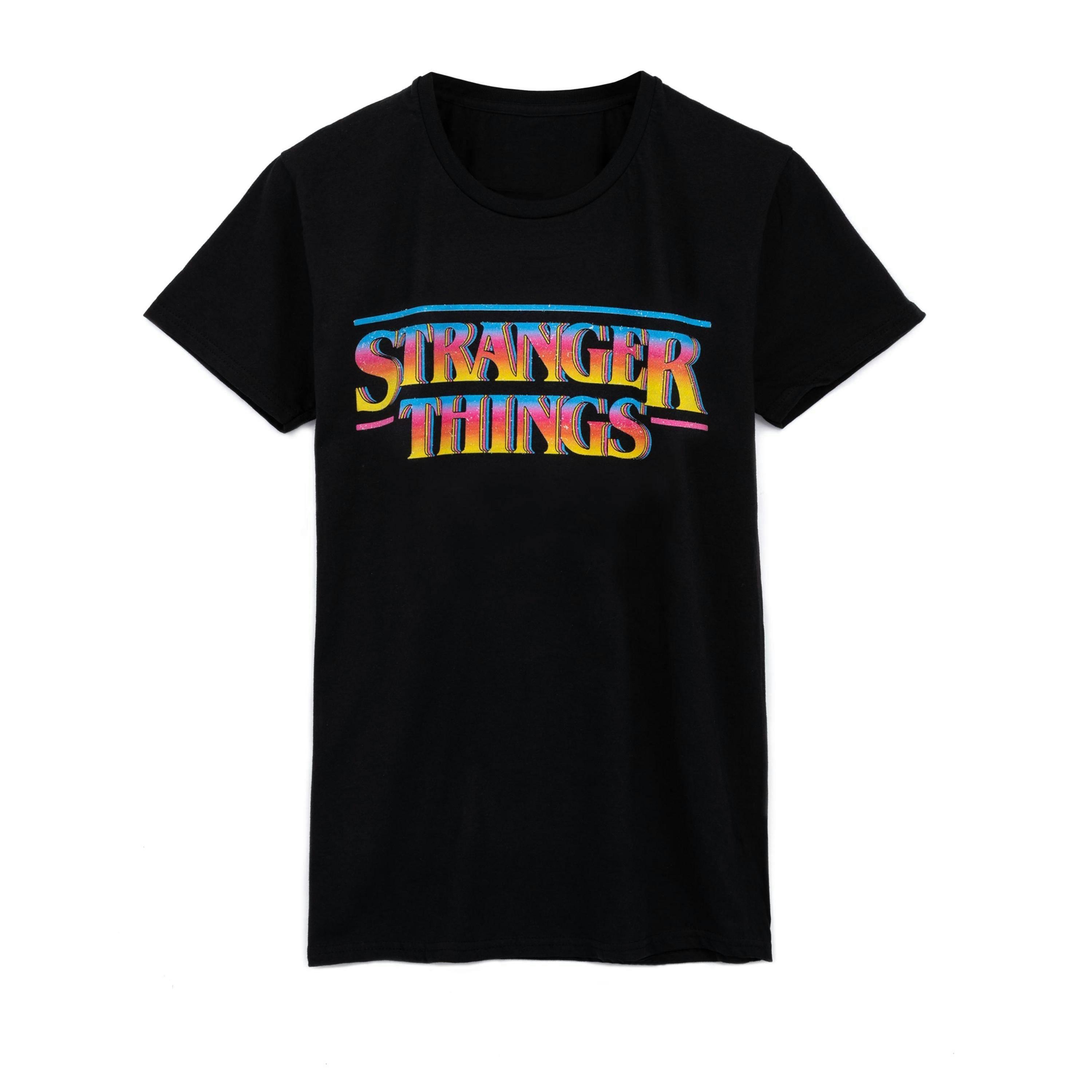 Stranger Things Mens Black Retro Logo Short Sleeved T-Shirt by Vanilla Underground , view 1 of 6