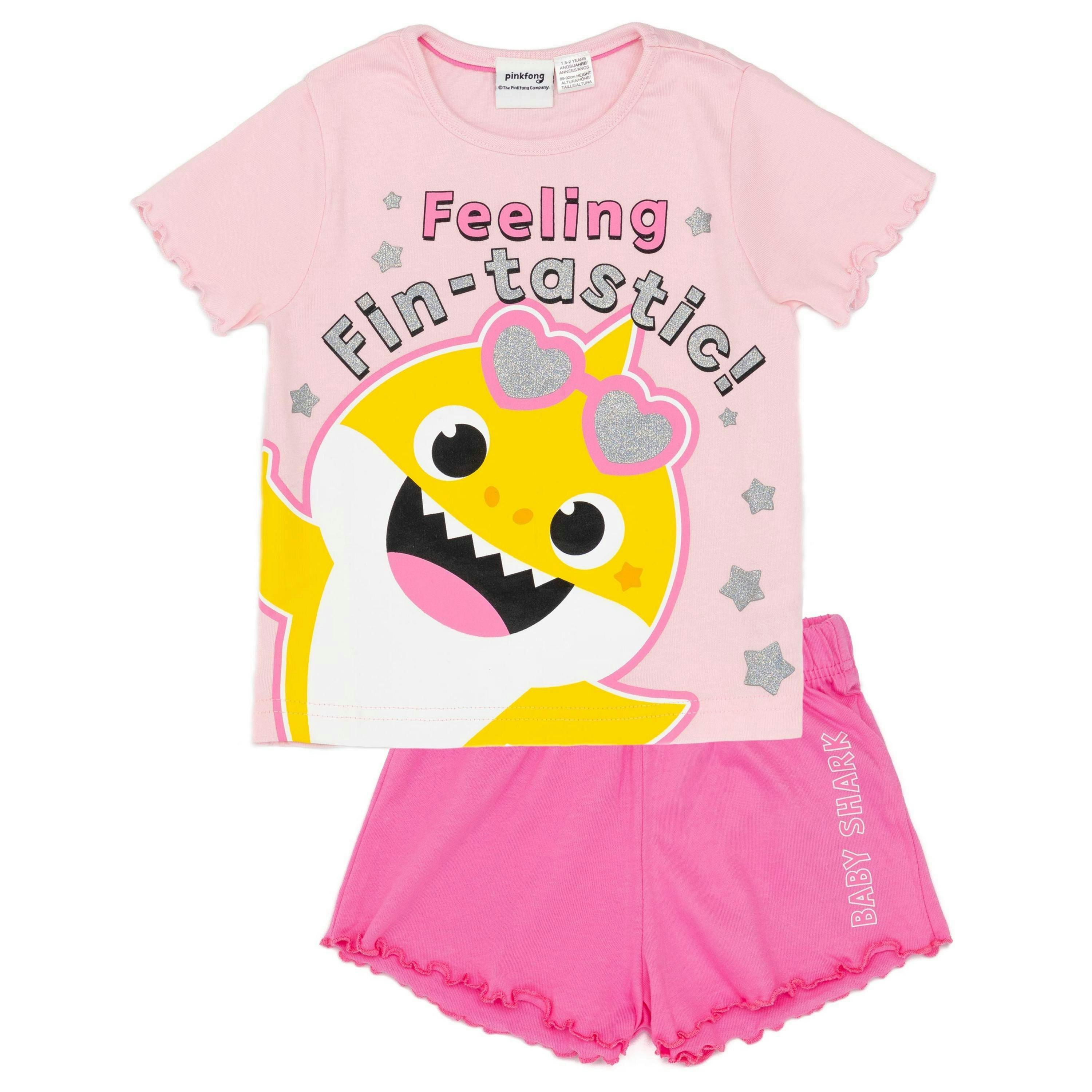 Baby Shark Girls Pink Short Sleeve Short Leg Pyjama Set by Vanilla Underground , view 1 of 5