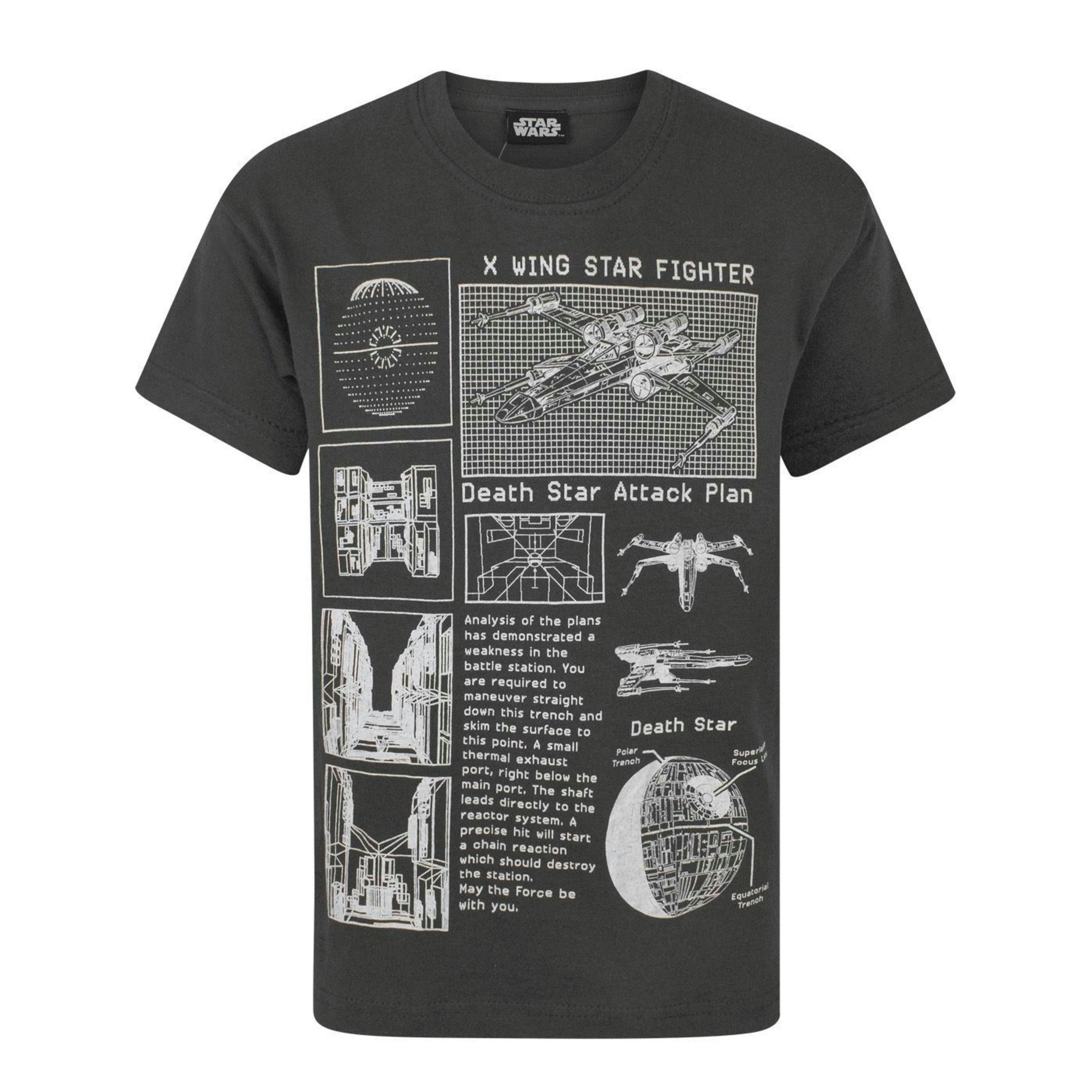 Star Wars Boys Grey Death Star Attack Plan Print Short Sleeved T-Shirt by Vanilla Underground , view 1 of 2