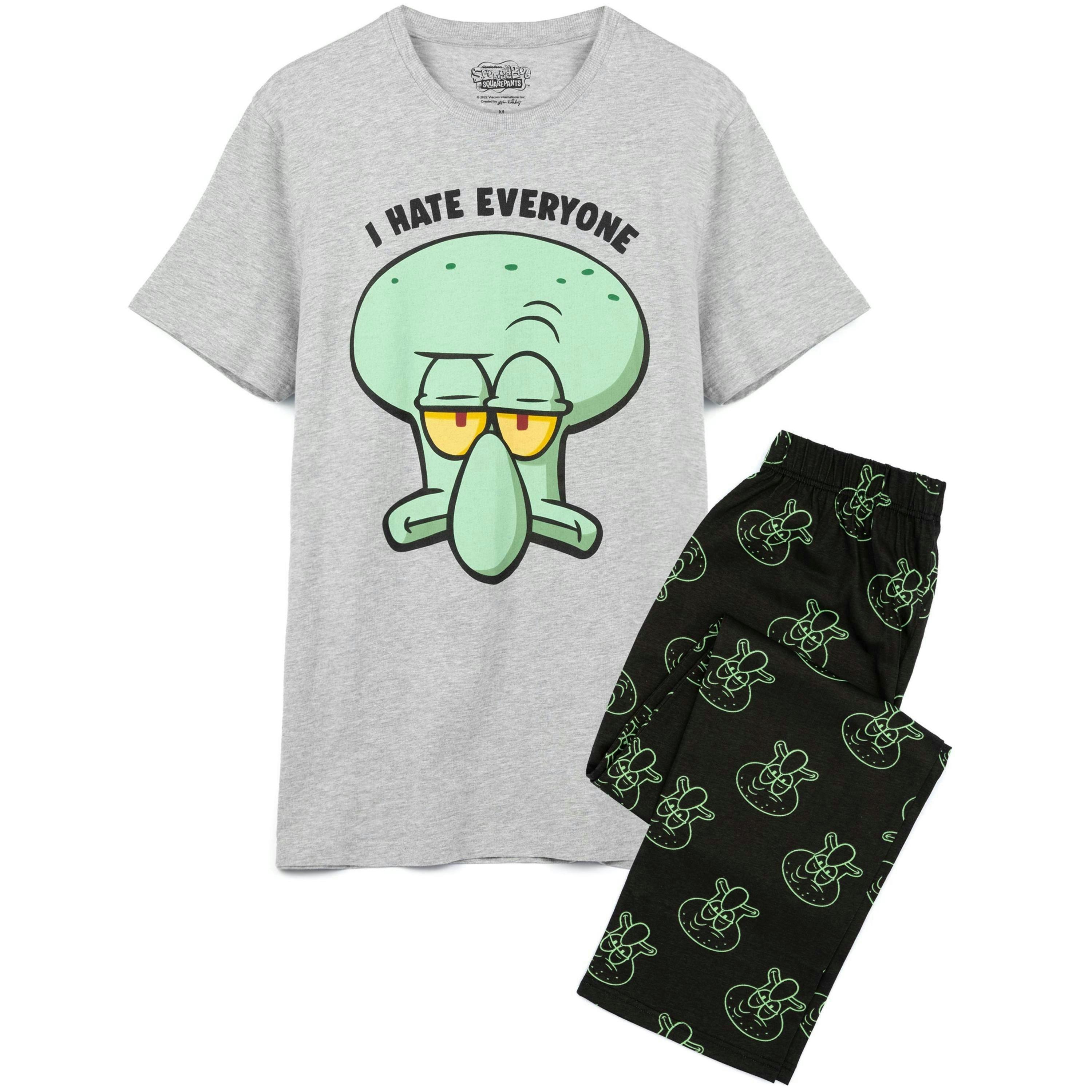 SpongeBob SquarePants Mens Grey Squidward Short Sleeve Long Leg Pyjama Set by Vanilla Underground , view 1 of 6
