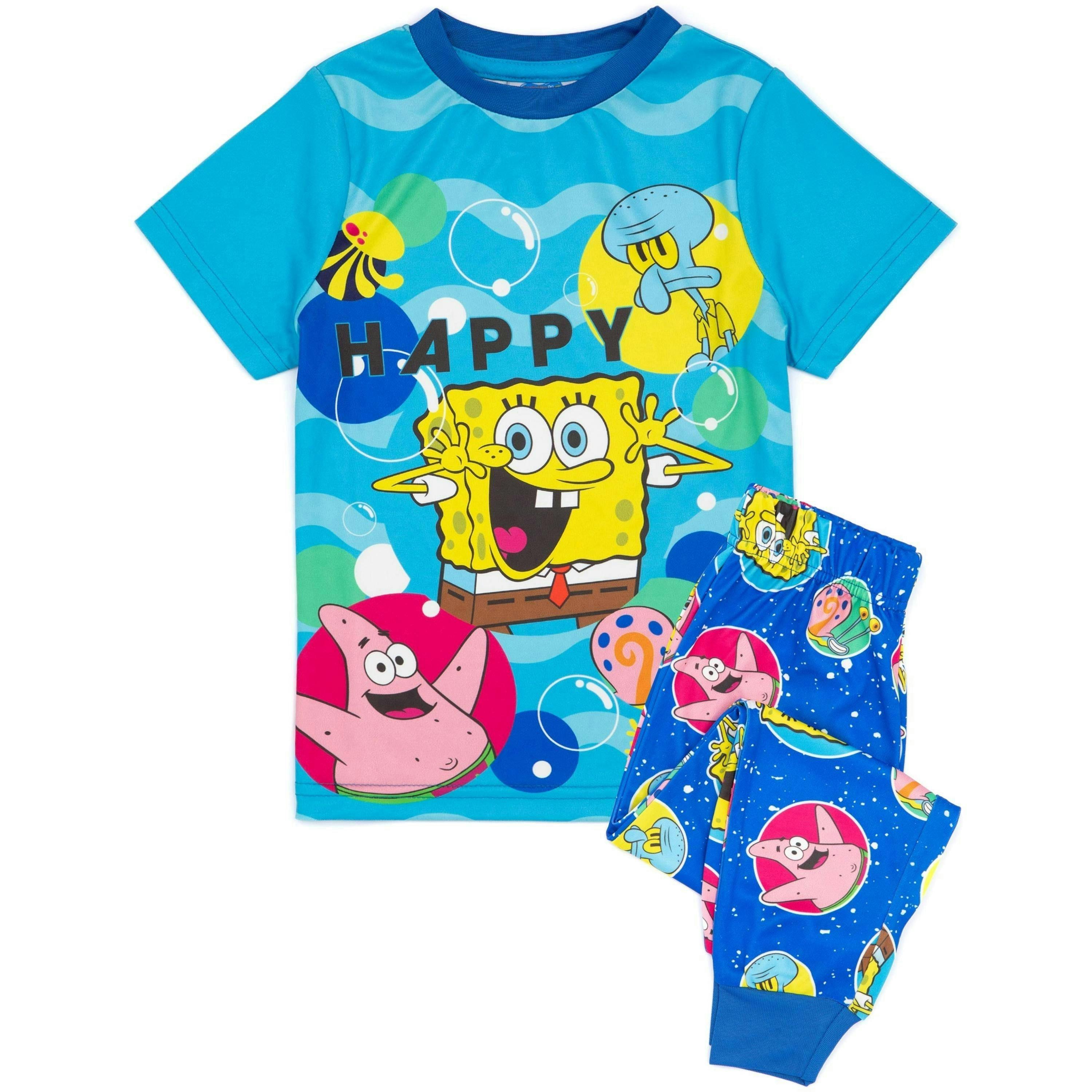 SpongeBob SquarePants Boys Blue Short Sleeve Long Leg Pyjama Set by Vanilla Underground , view 1 of 6