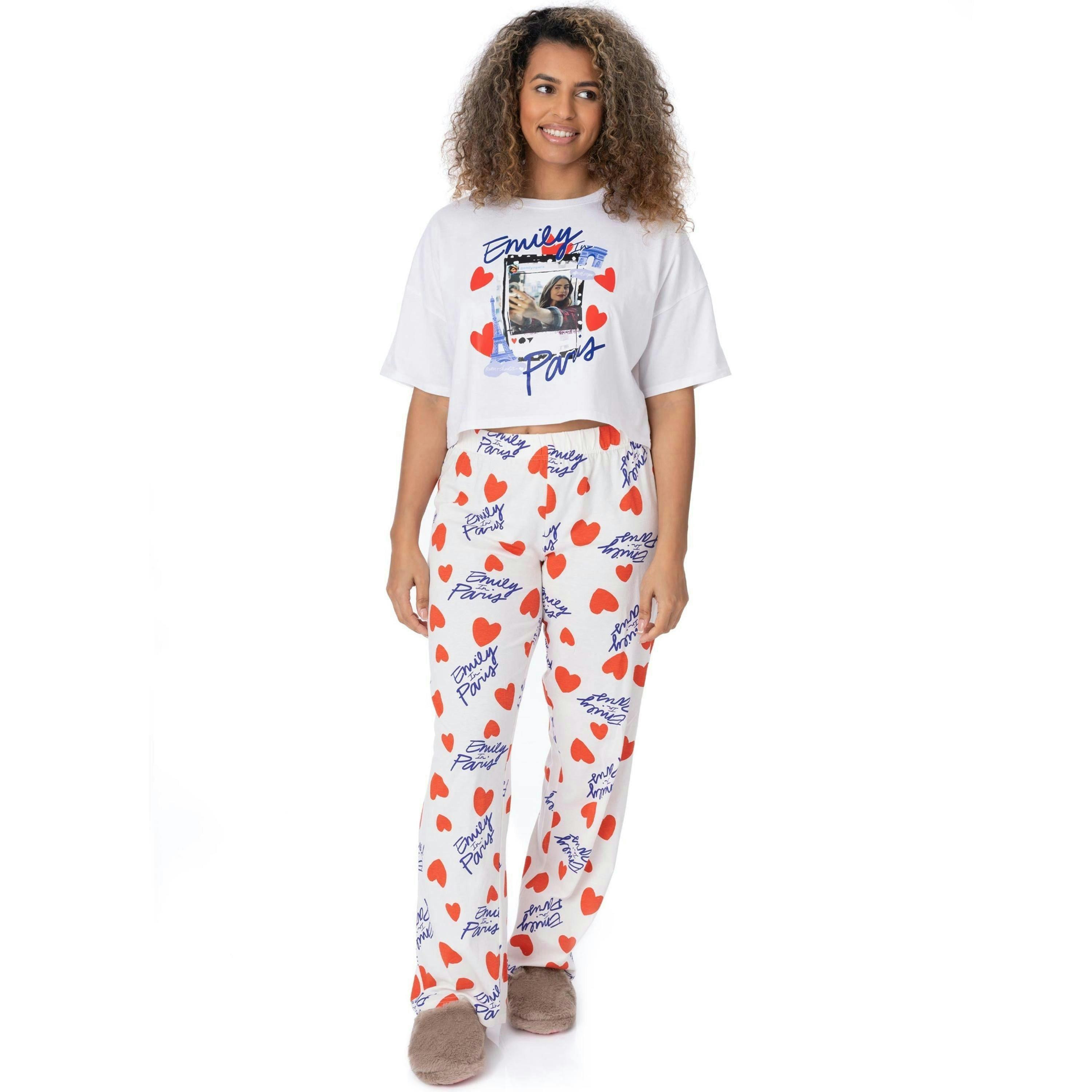 Emily In Paris Womens Multicoloured All-Over Print Short Sleeve Long Leg Pyjama Set by Vanilla Underground , view 1 of 6