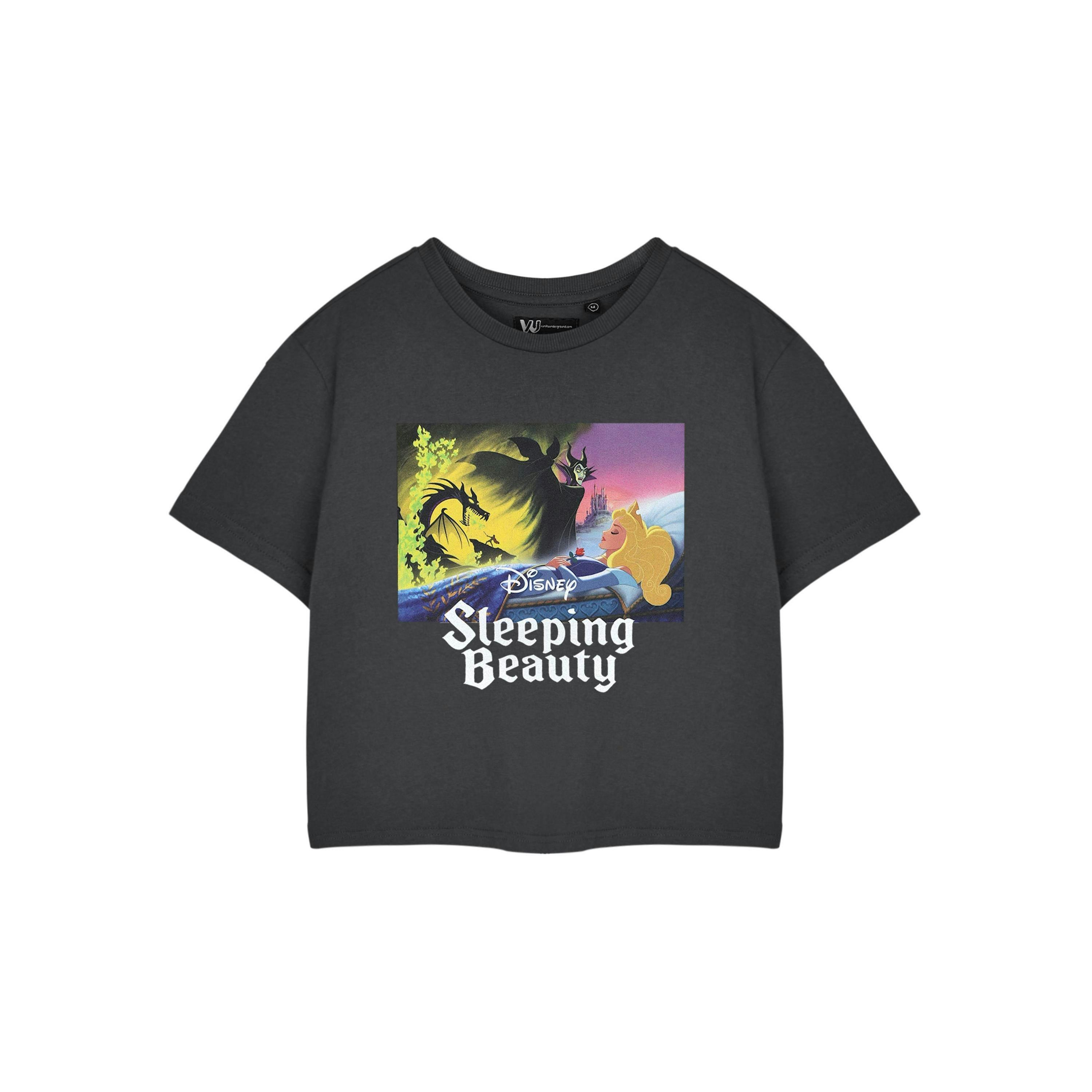 Disney Sleeping Beauty Womens Grey Aurora Cropped Short Sleeved T-Shirt by Vanilla Underground , view 1 of 3