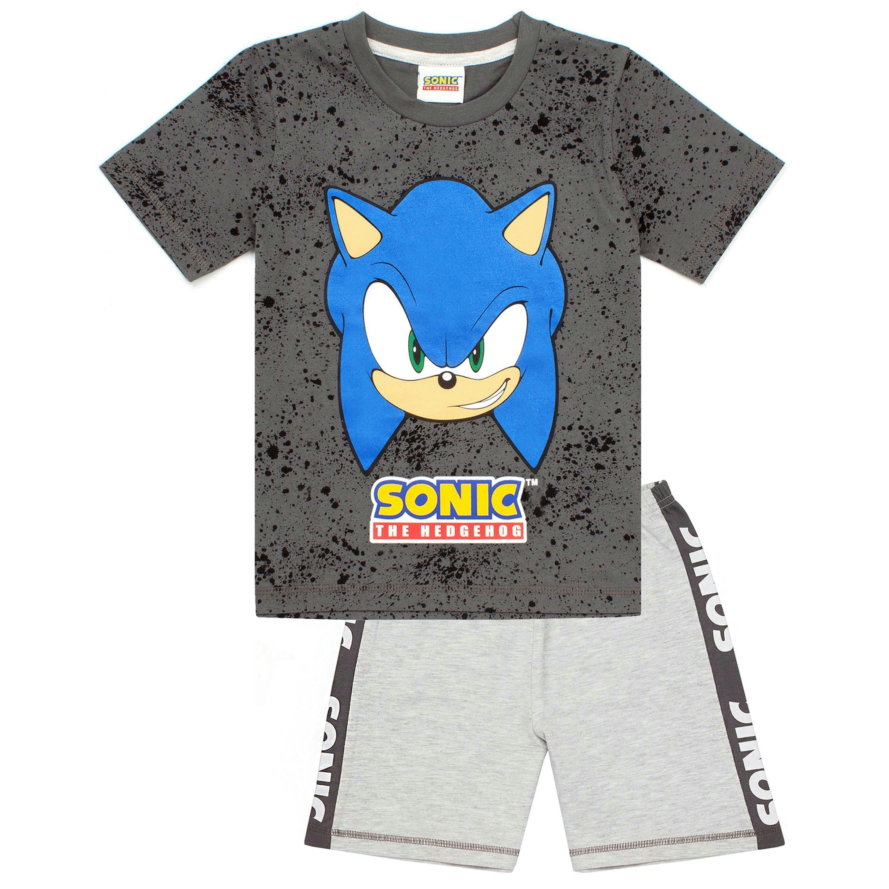 Sonic the Hedgehog Boys Grey Sonic Gaming Placement Print Short Sleeve Short Leg Pyjama Set by Vanilla Underground , view 1 of 6