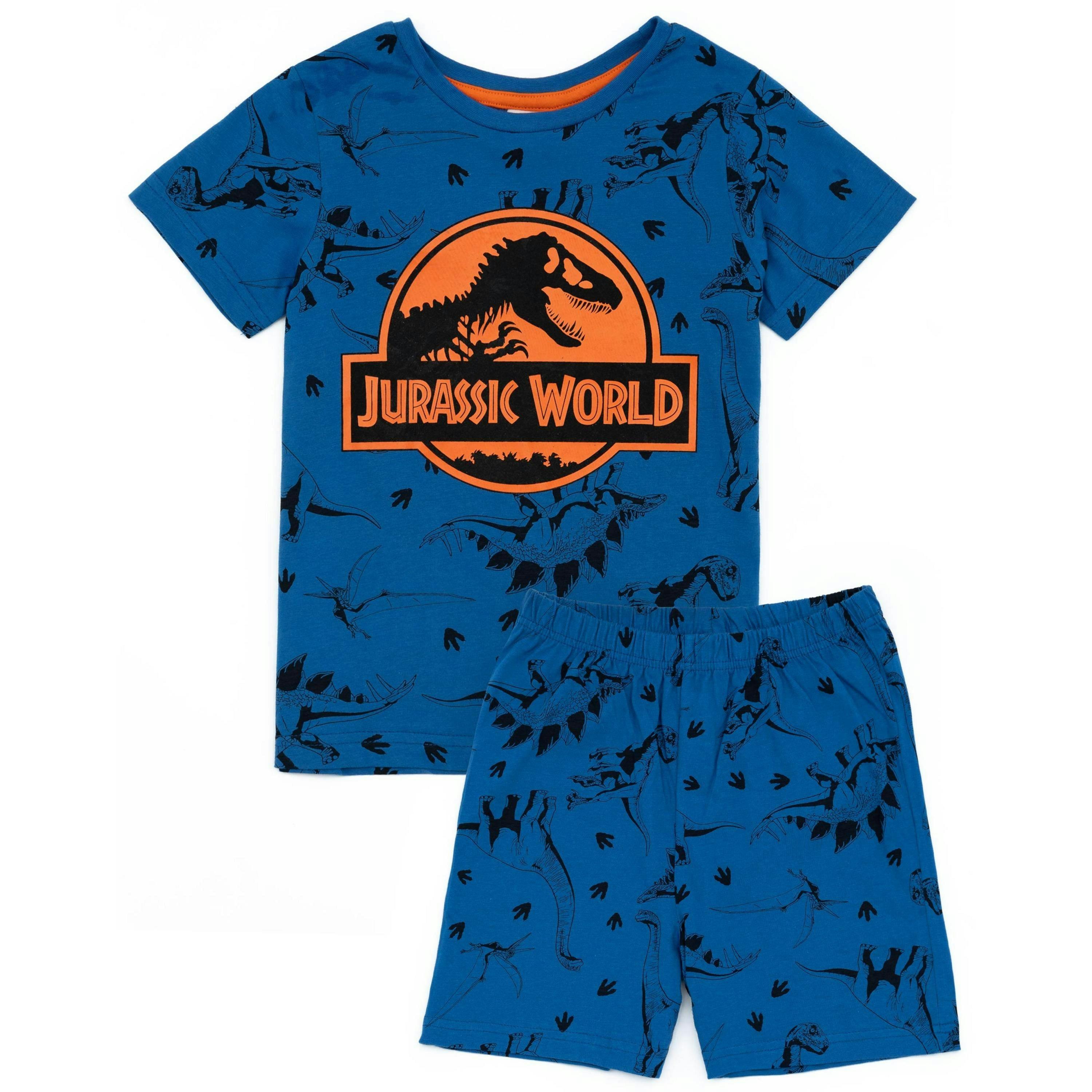 Jurassic World Boys Blue Scattered Dino Print Short Sleeve Short Leg Pyjama Set by Vanilla Underground , view 1 of 5
