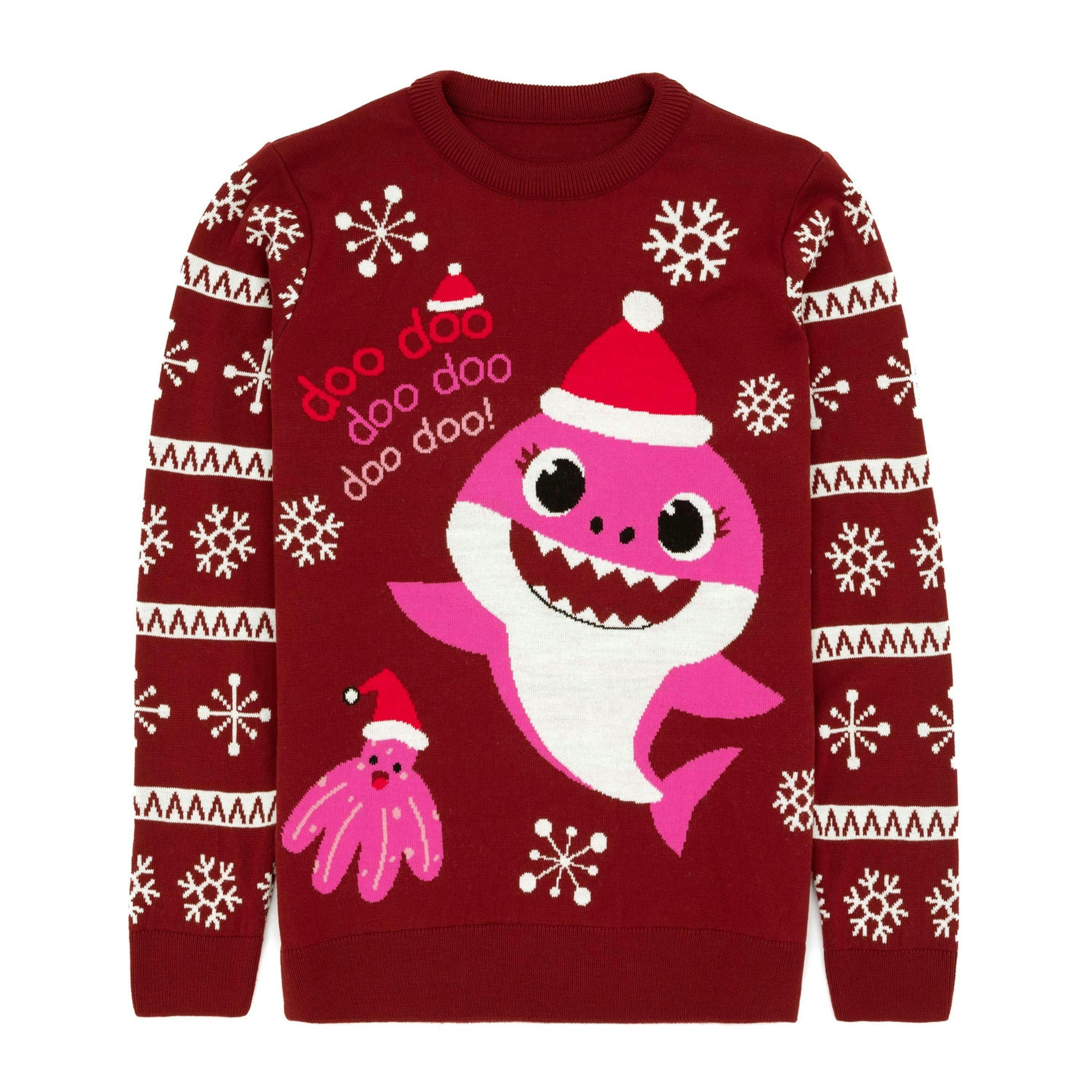 Baby Shark Womens Red Mummy Shark Christmas Jumper by Vanilla Underground , view 1 of 6