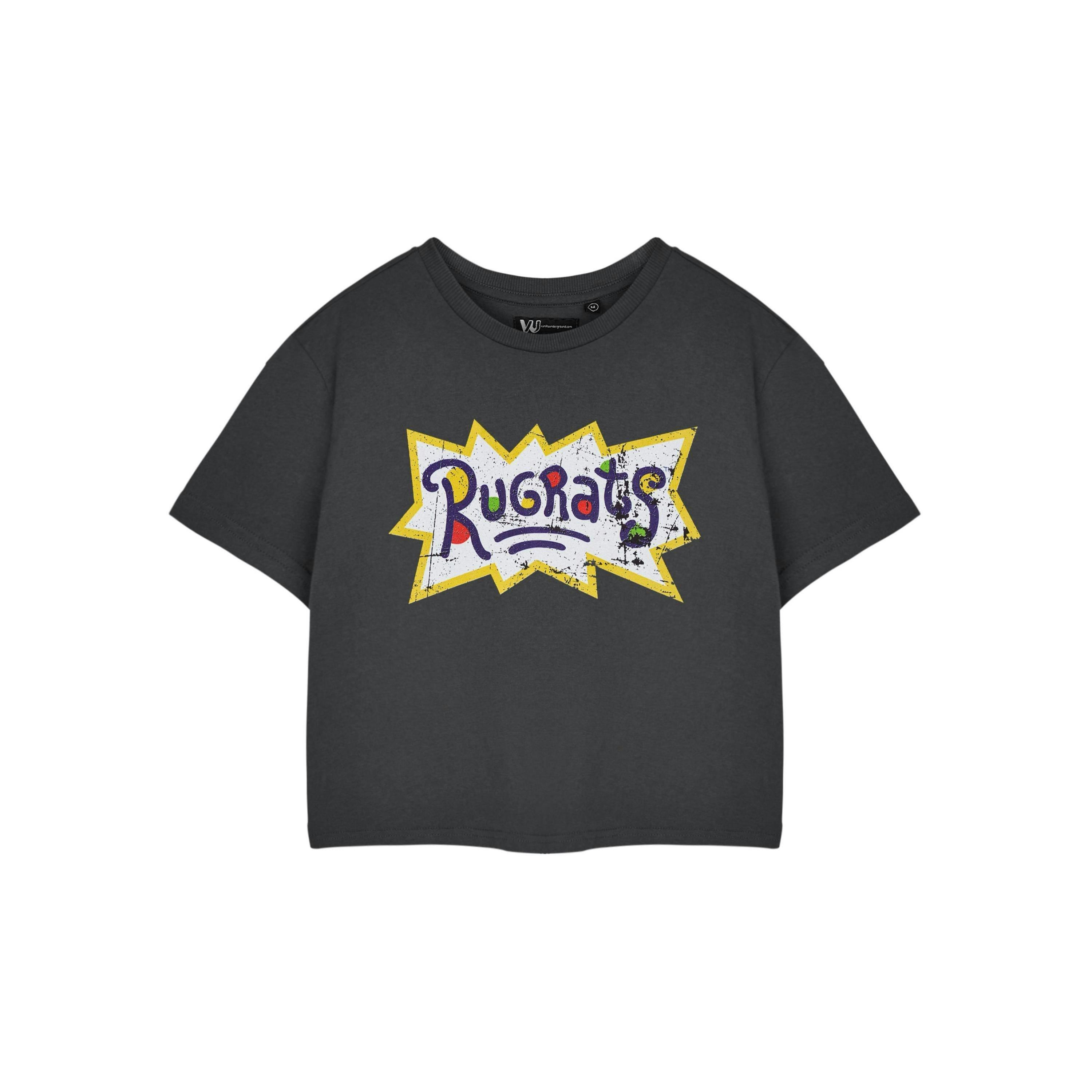 Rugrats Womens Grey Retro Logo Crop Cropped Short Sleeved T-Shirt by Vanilla Underground , view 1 of 3