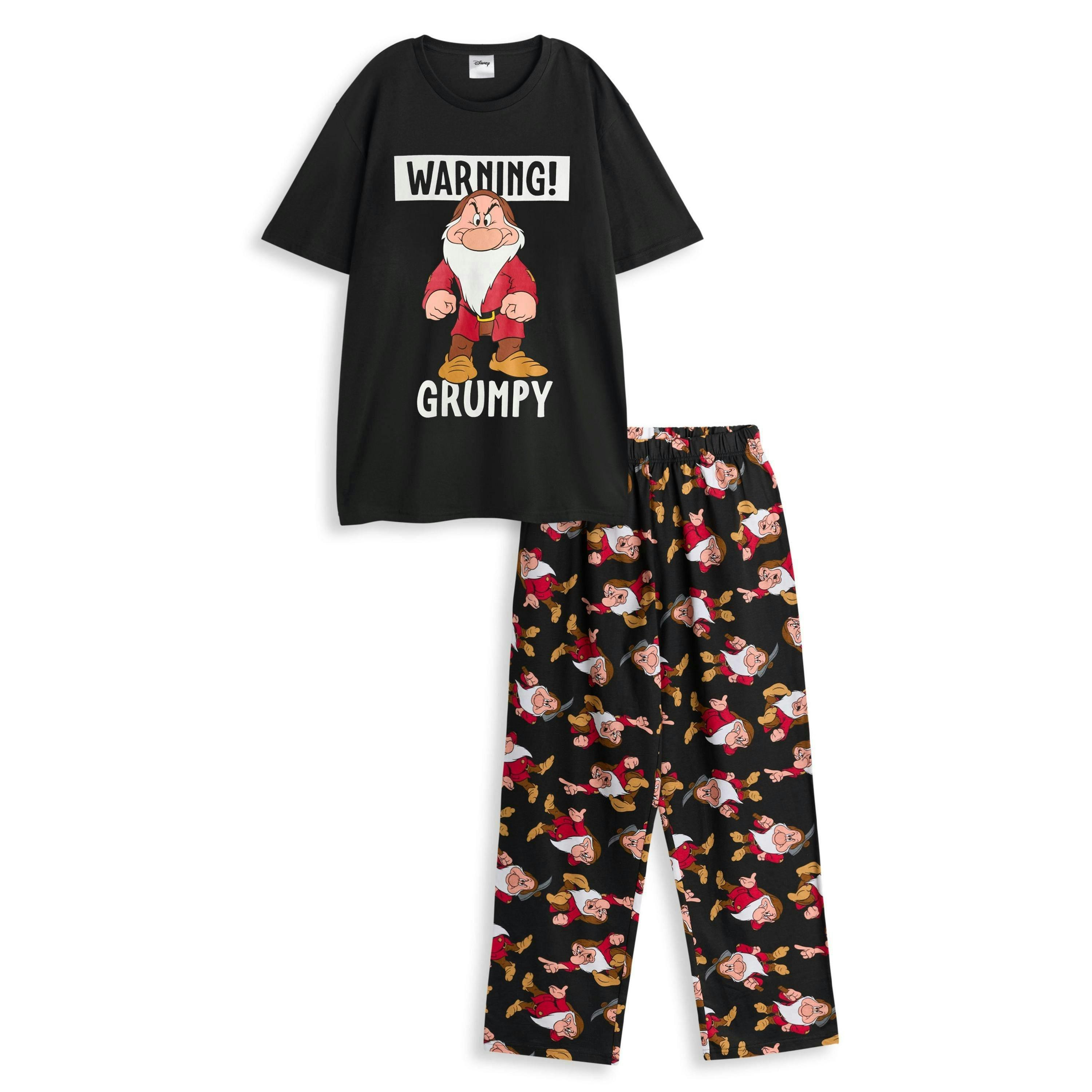 Disney Snow White & The Seven Dwarfs Mens Black Grumpy Short Sleeve Long Leg Pyjama Set by Vanilla Underground , view 1 of 6