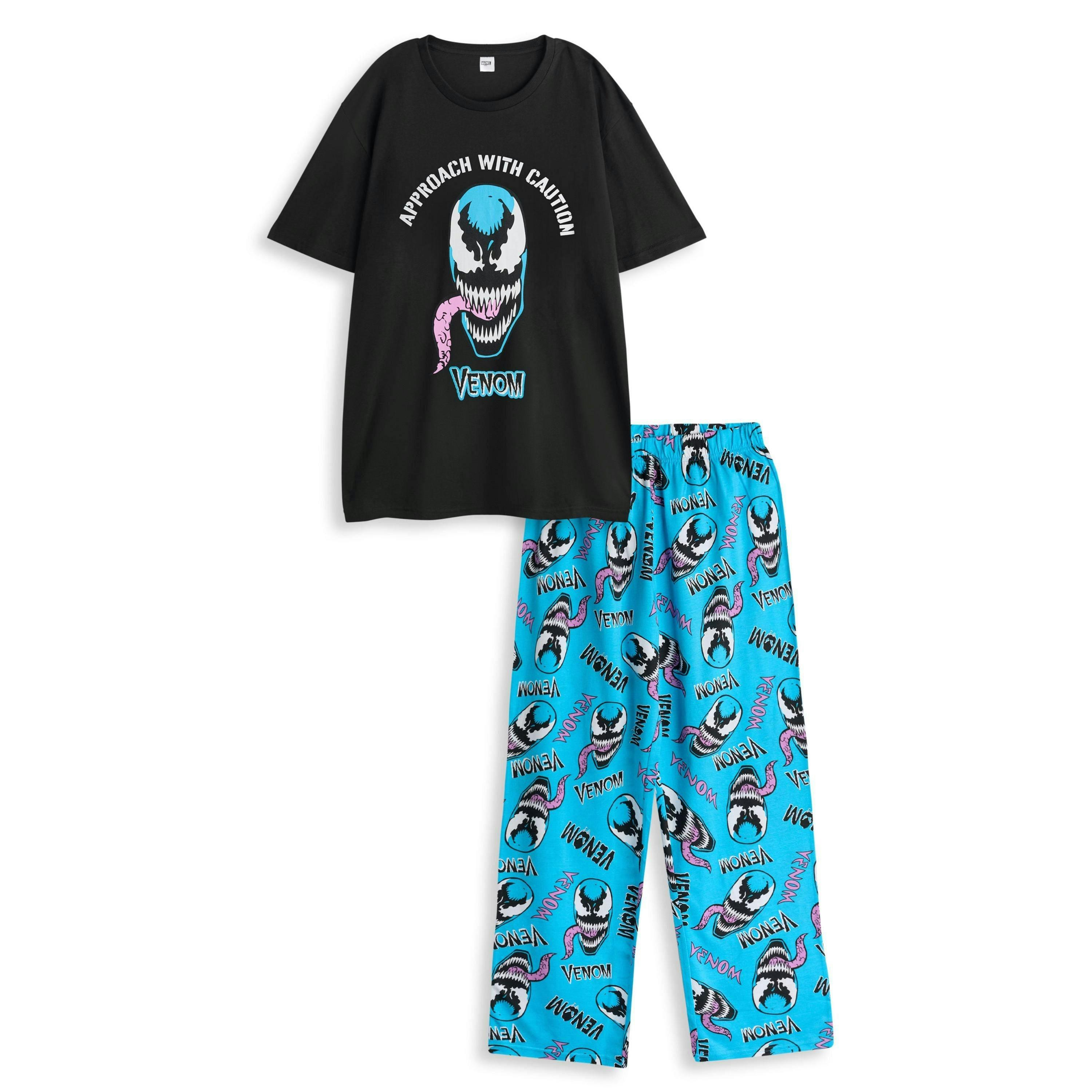 Marvel Mens Black Venom Short Sleeve Long Leg Pyjama Set by Vanilla Underground , view 1 of 5