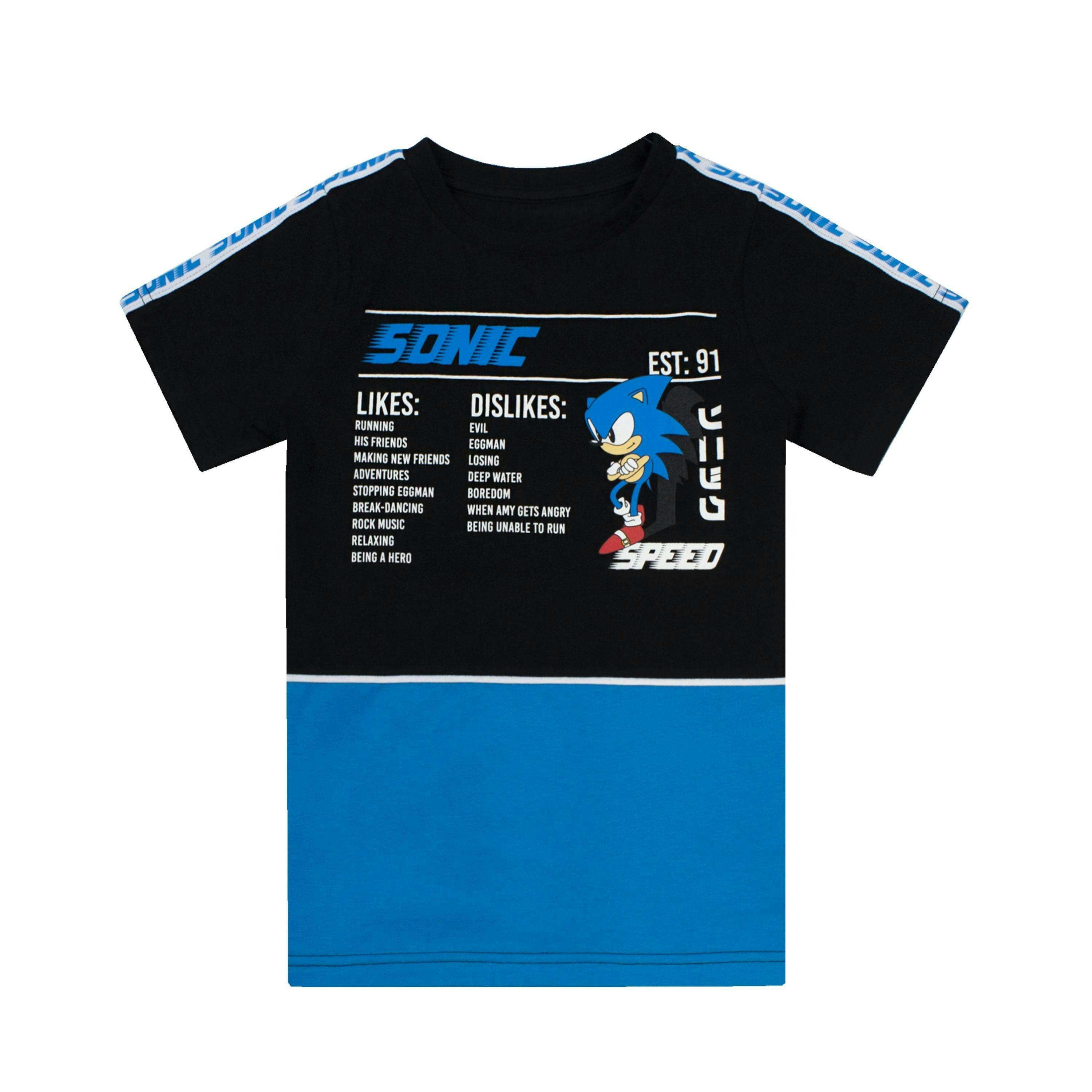 Sonic the Hedgehog Boys Black Sonic Stats Graphic Short Sleeved T-Shirt by Vanilla Underground , view 1 of 6