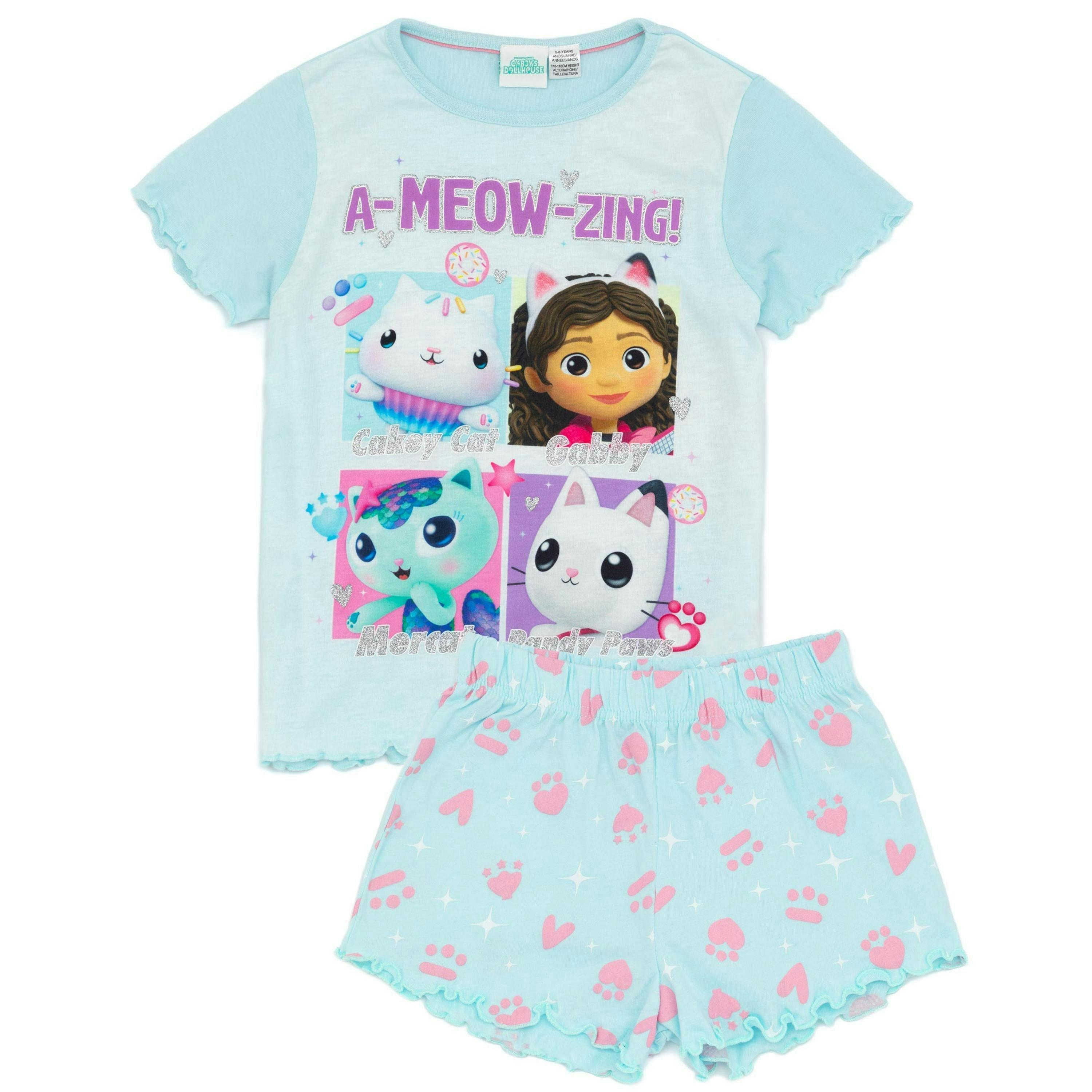 Gabby's Dollhouse Girls Blue A-Meow-Zing! Text And Characters Short Sleeve Short Leg Pyjama Set by Vanilla Underground , view 1 of 5
