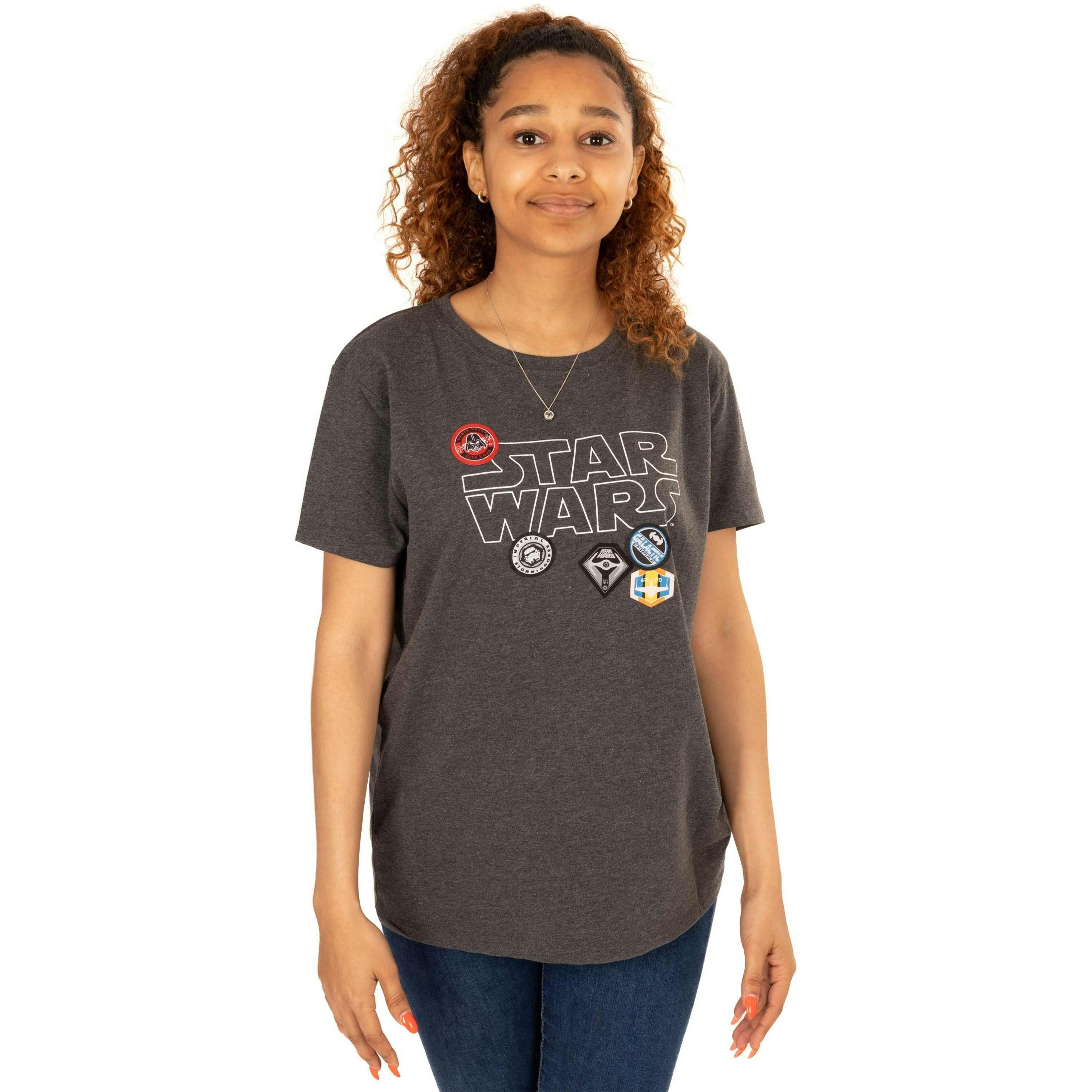 Star Wars Womens Grey Badges Short Sleeved T-Shirt by Vanilla Underground , view 1 of 6