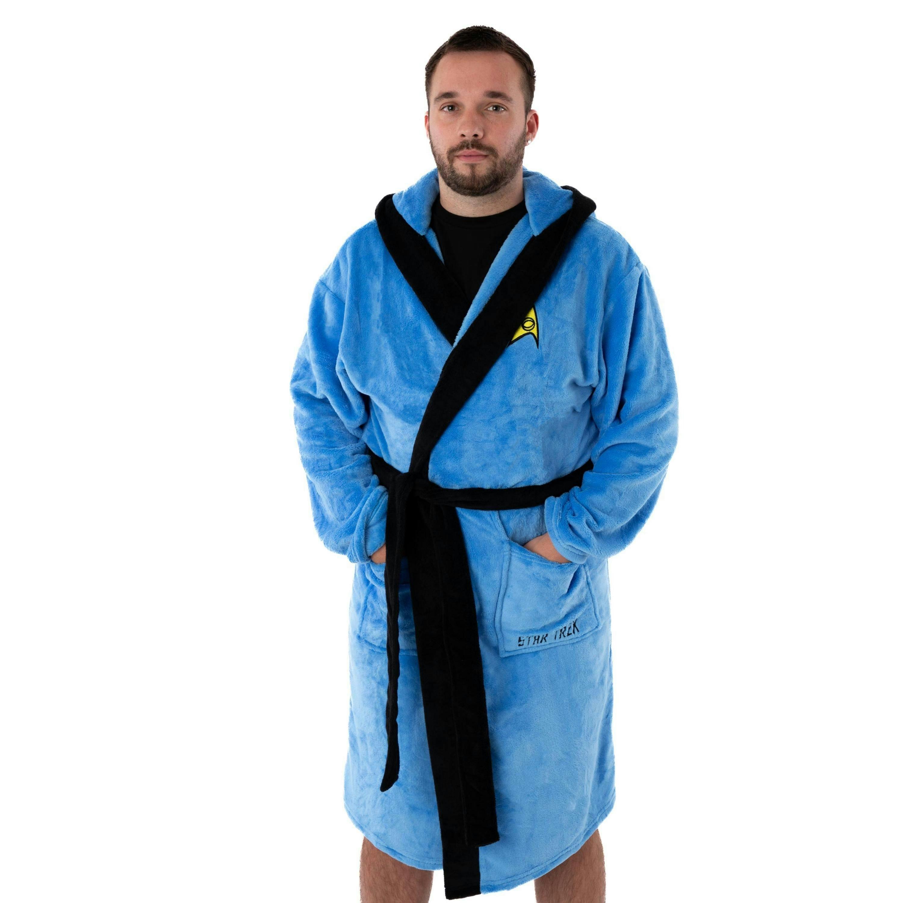 Star Trek Mens Blue Hooded Bathrobe by Vanilla Underground , view 1 of 6