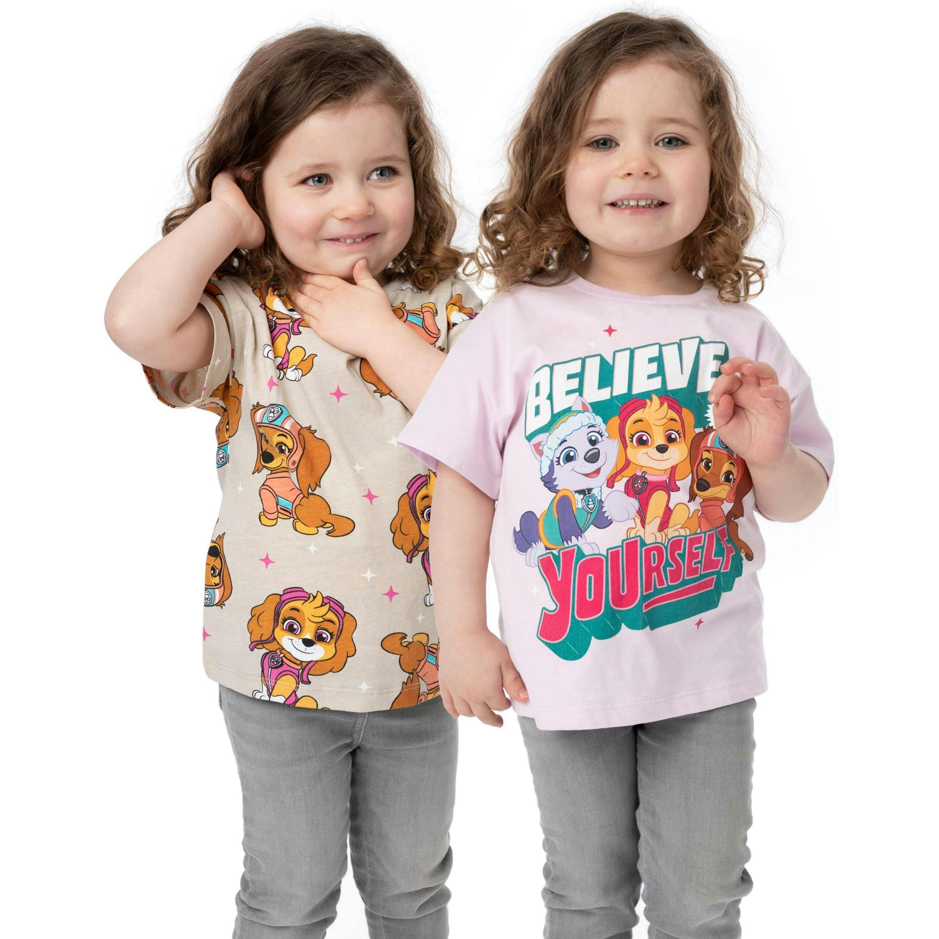 Paw Patrol Girls Multicoloured Believe In Yourself Multi-Character Print Multi-Pack of 2 Short-Sleeved T-Shirts by Vanilla Underground , view 1 of 6