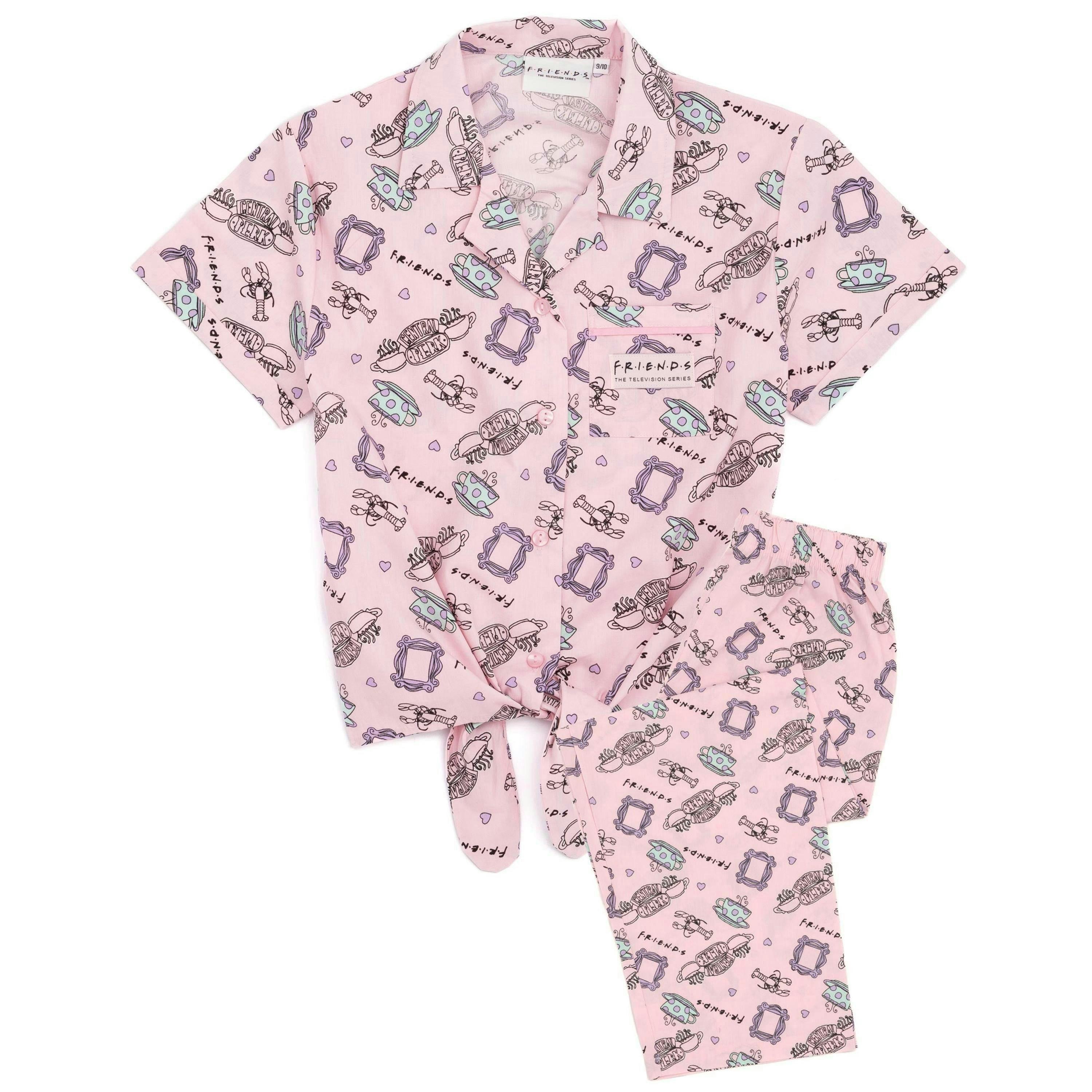 Friends Girls Pink Central Perk Logo Aop Short Sleeve Long Leg Pyjama Set by Vanilla Underground , view 1 of 6
