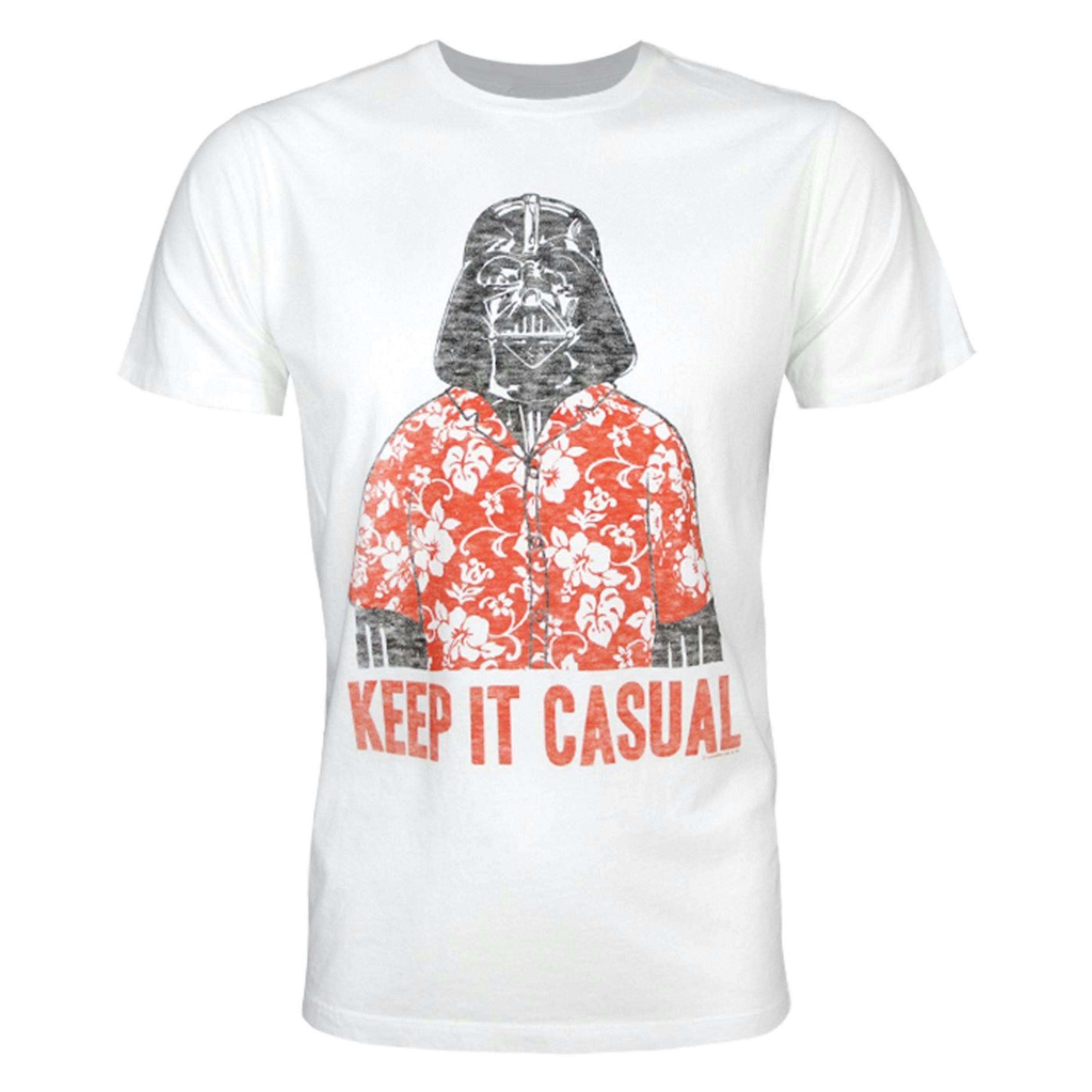 Junk Food Clothing Mens White Darth Vader In A Floral Shirt Short Sleeved T-Shirt by Vanilla Underground , view 1 of 1