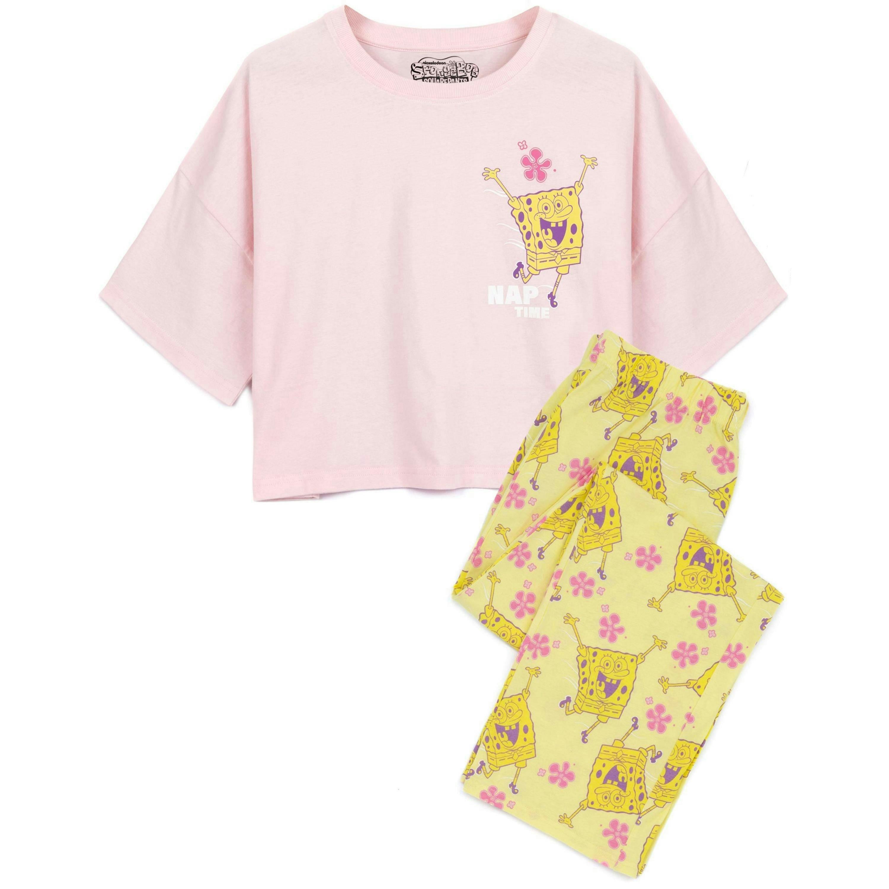 SpongeBob SquarePants Womens Pink Character Short Sleeve Long Leg Pyjama Set by Vanilla Underground , view 1 of 6