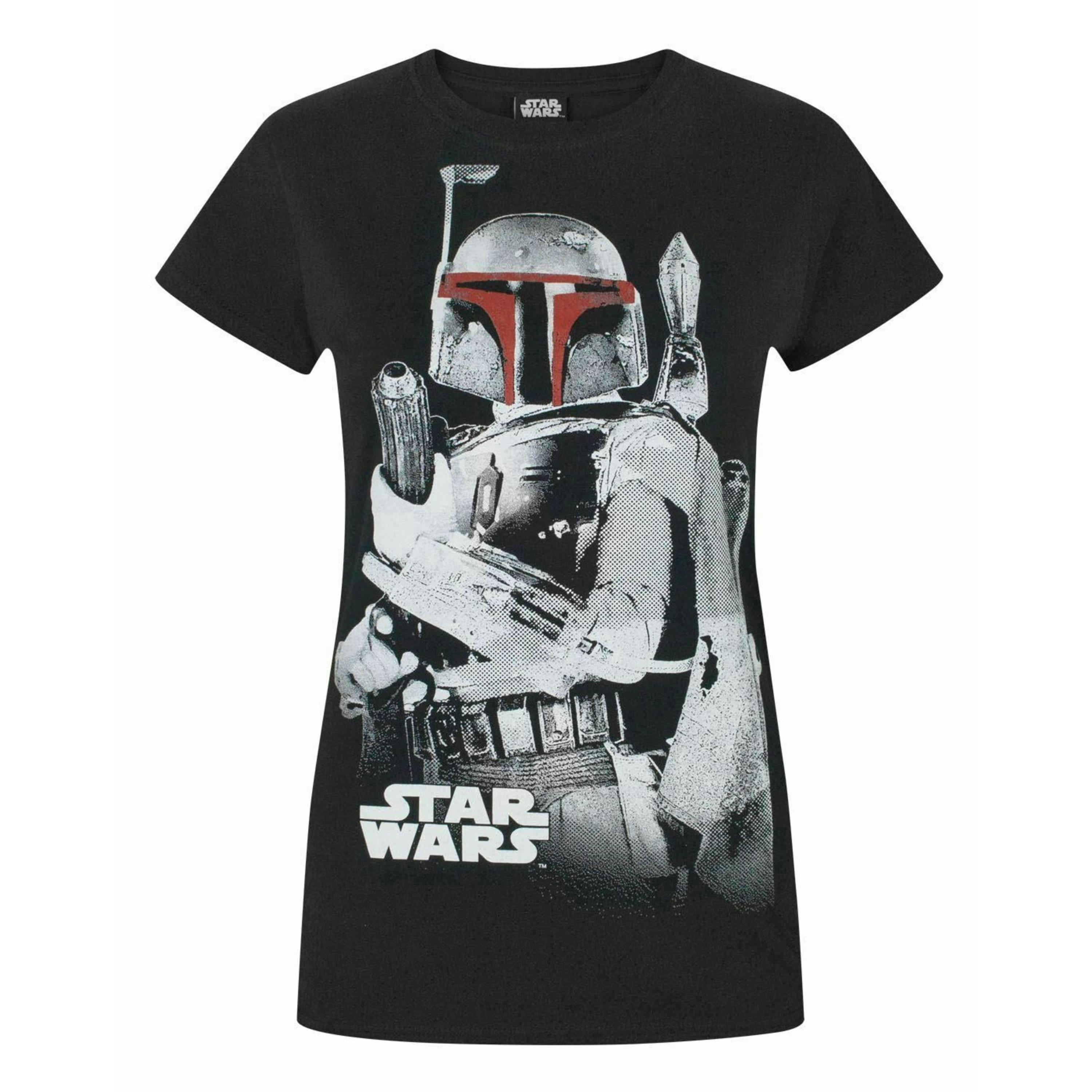 Star Wars Womens Black Boba Fett Short Sleeved T-Shirt by Vanilla Underground , view 1 of 4