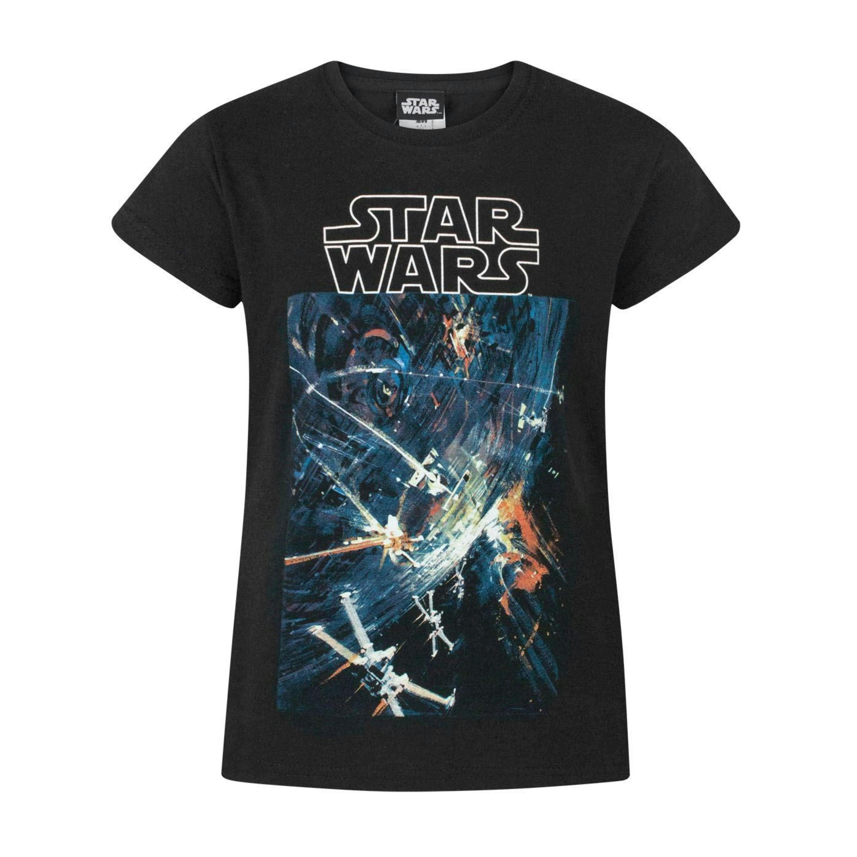 Star Wars Girls Black Death Star Assault Scene Short Sleeved T-Shirt by Vanilla Underground , view 1 of 2