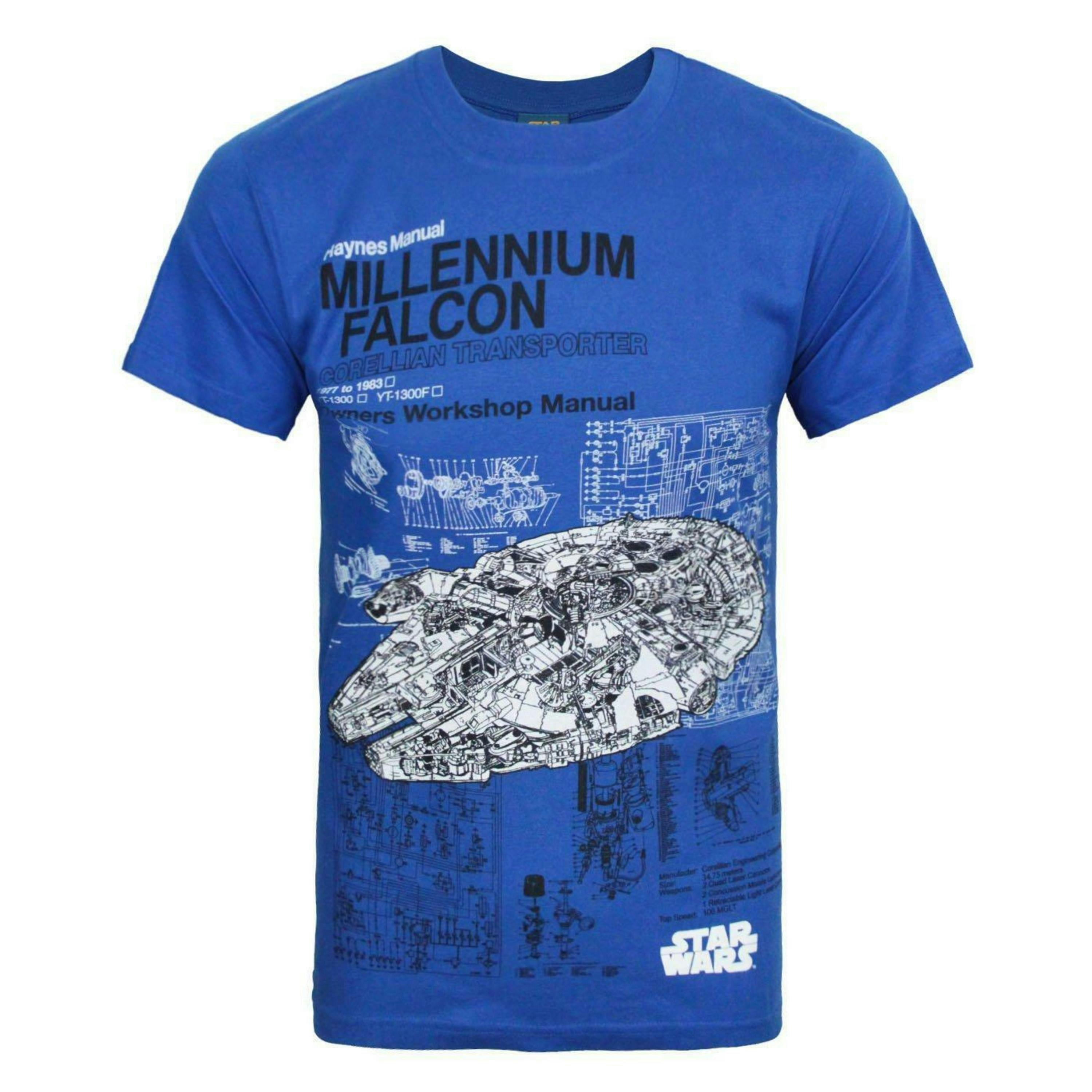 Star Wars Mens Blue Millennium Falcon Short Sleeved T-Shirt by Vanilla Underground , view 1 of 4