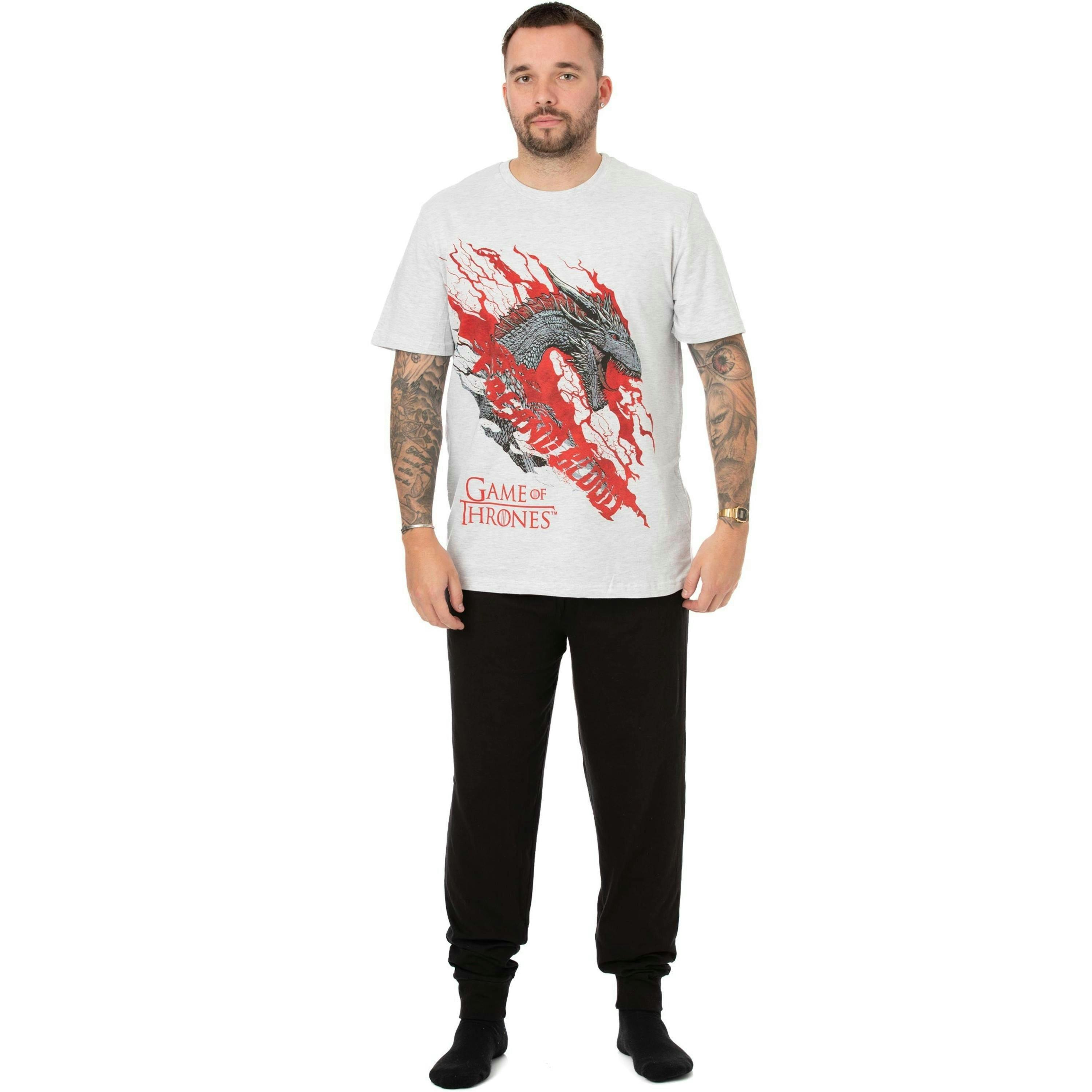 Game of Thrones Mens White Dragon Graphic Short Sleeve Long Leg Pyjama Set by Vanilla Underground , view 1 of 6