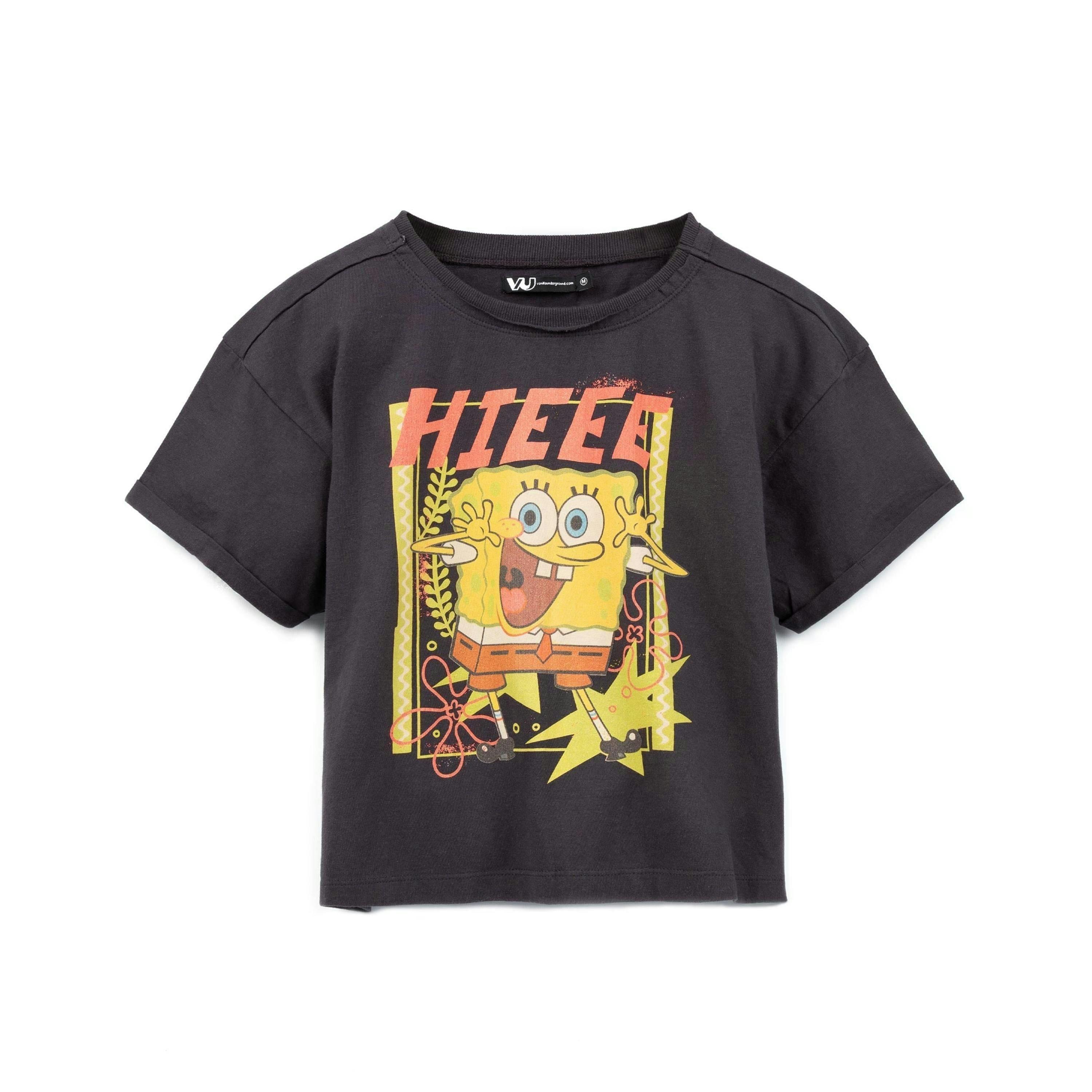 SpongeBob SquarePants Womens Grey Character Cropped Short Sleeved T-Shirt by Vanilla Underground , view 1 of 6