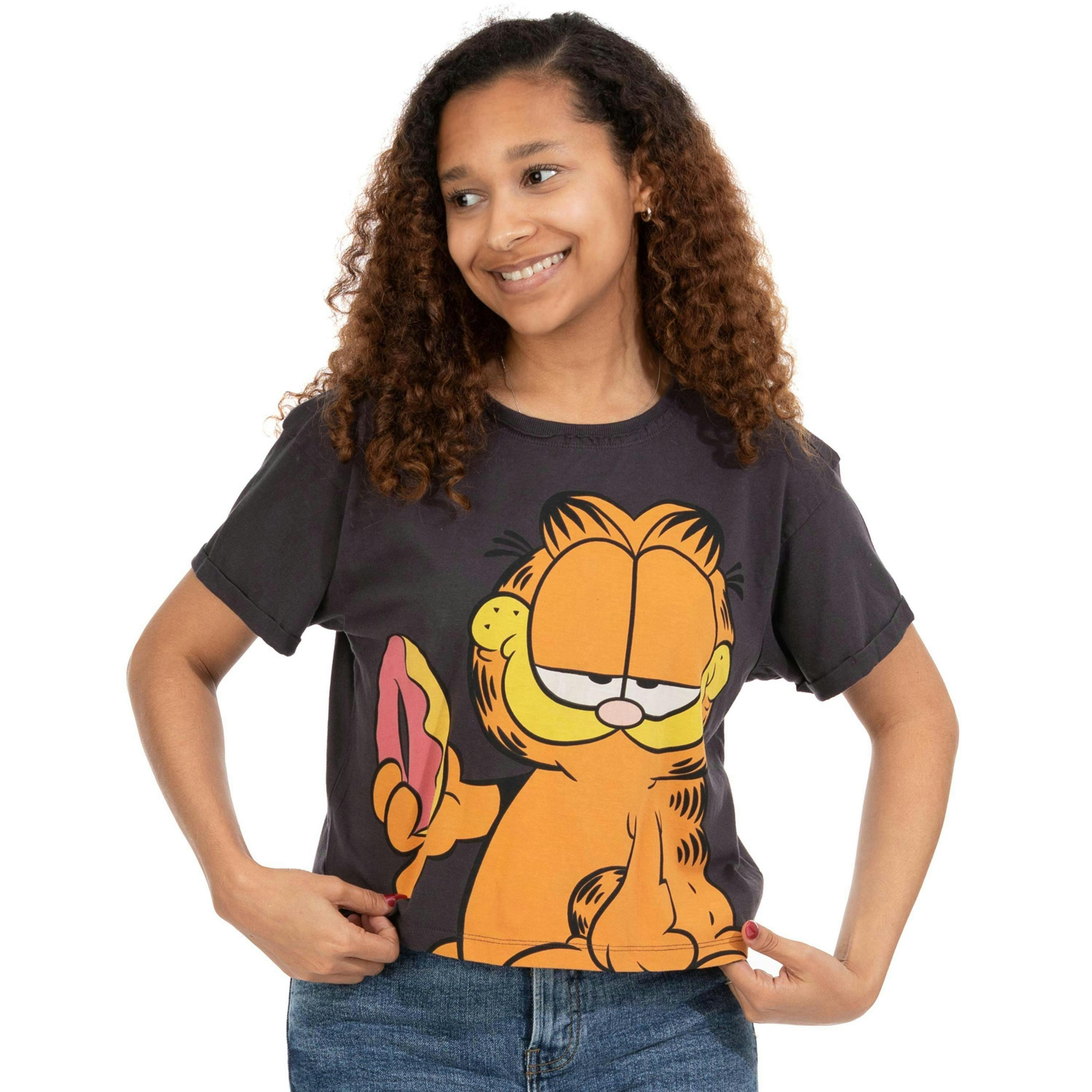 Garfield Womens Grey Character Cropped Short Sleeved T-Shirt by Vanilla Underground , view 1 of 6