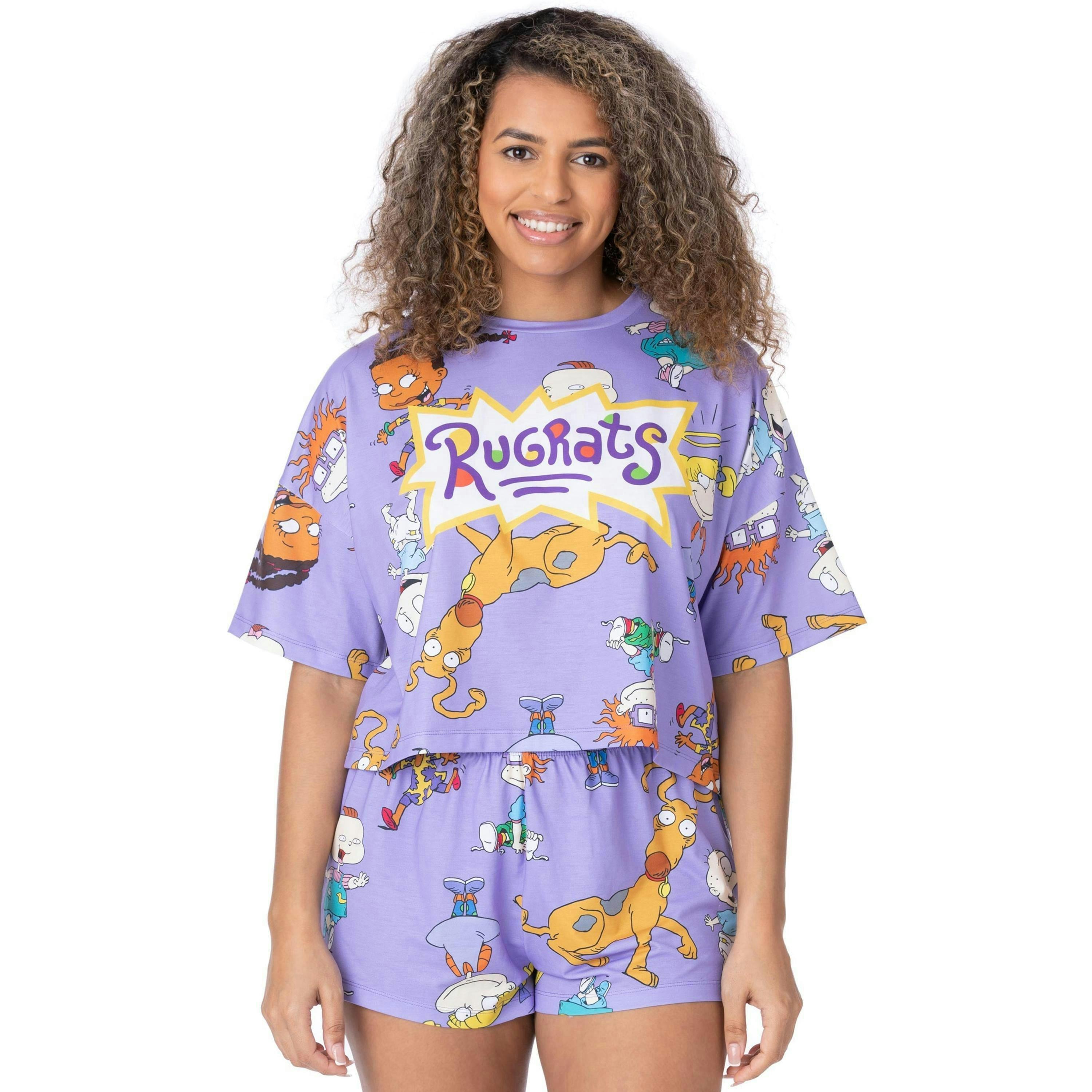 Rugrats Womens Purple Logo & Character All-Over Print Short Sleeve Short Leg Pyjama Set by Vanilla Underground , view 1 of 6