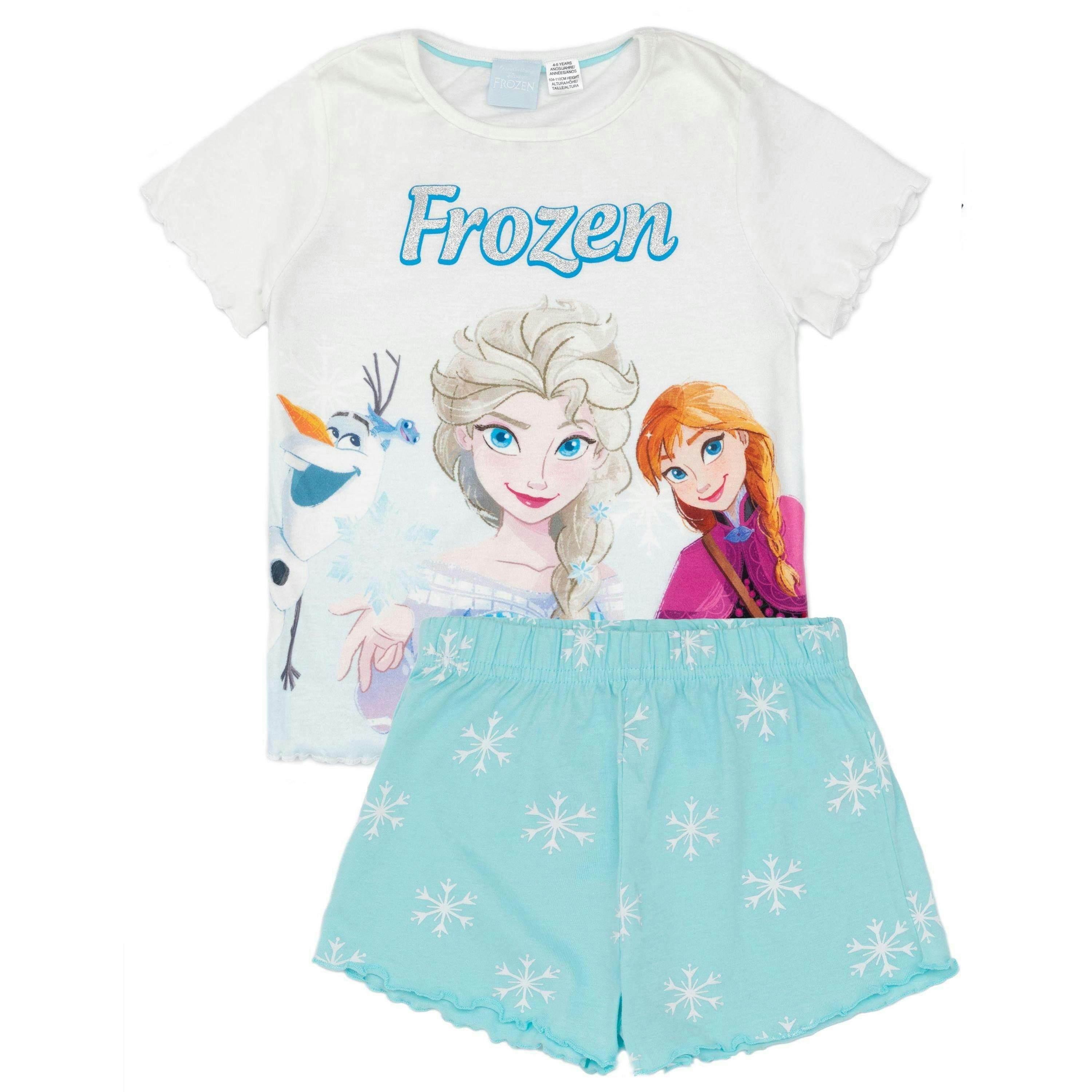 Disney Frozen GirlsBlue Elsa, Anna, Olaf Gradient Print Colour Short Sleeve Short Leg Pyjama Set by Vanilla Underground , view 1 of 5